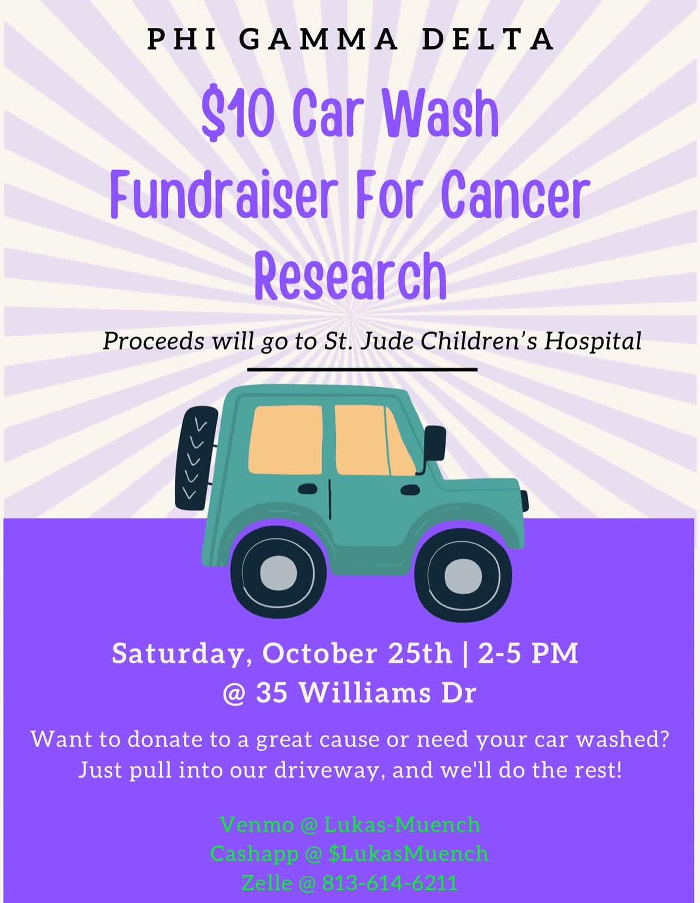 Support our effort to give to St. Jude Children’s Hospital with our $10 car wash this Saturday! Even if you can’t make it, we would greatly appreciate a donation to the Venmo, Cash App, or Zelle above. Thanks so much for your help!