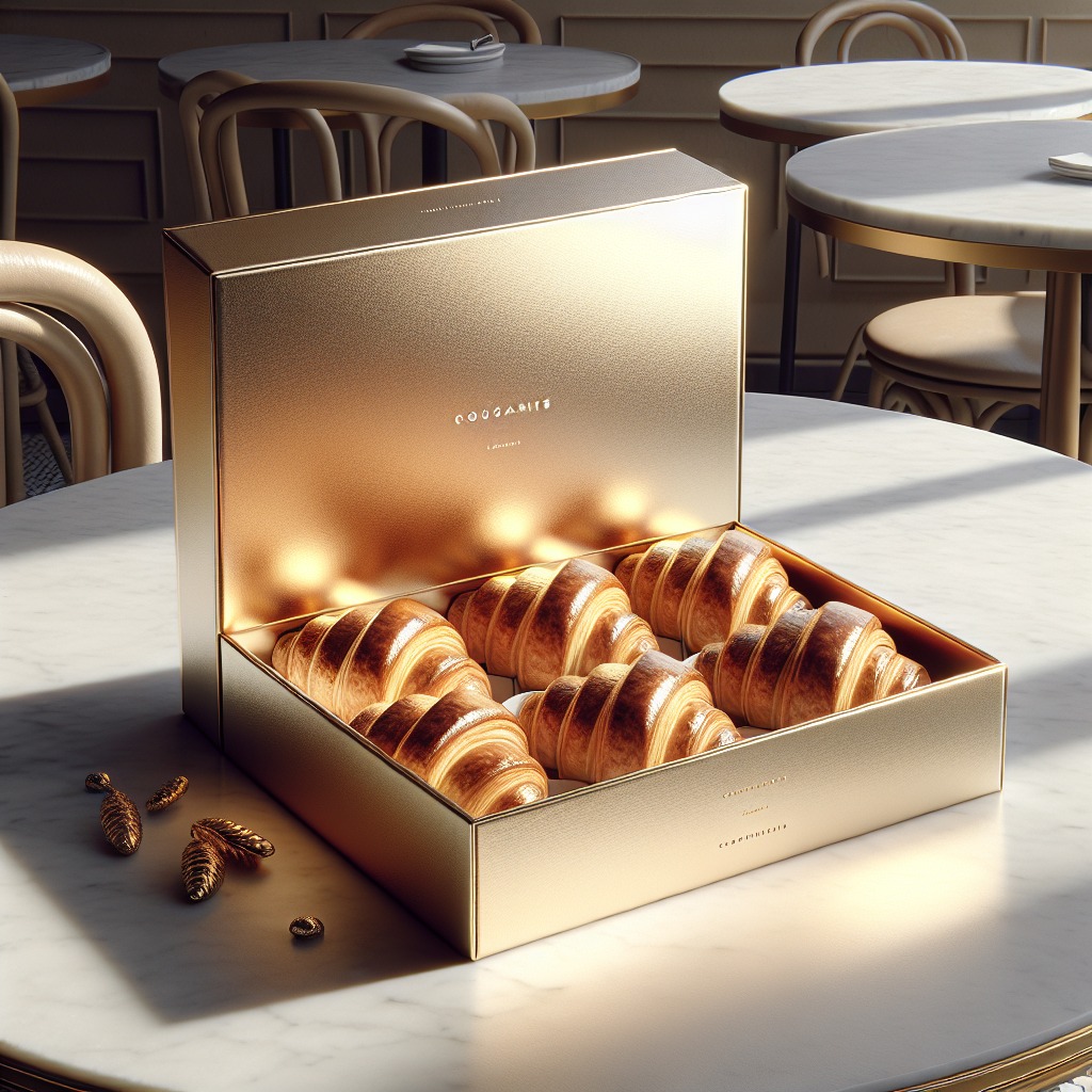 Buttery, golden croissants arrive in our custom gold-foil Luxe Box—where freshness meets sophistication in every perfectly wrapped bite. Taste elegance.#customboxes#customfoodboxes