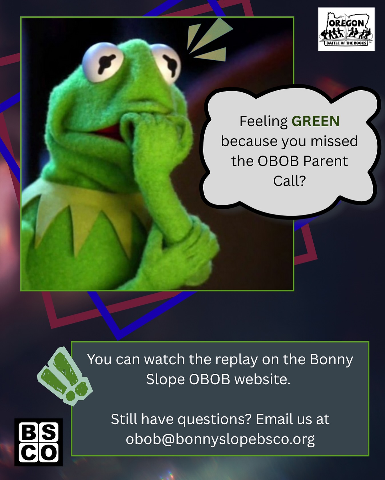 If youโve got OBOB questions as we approach the registration deadline (tomorrow!), we urge you to check out the recorded Parent Call from last week. You can find it on our website - along with other important info! ๐๐