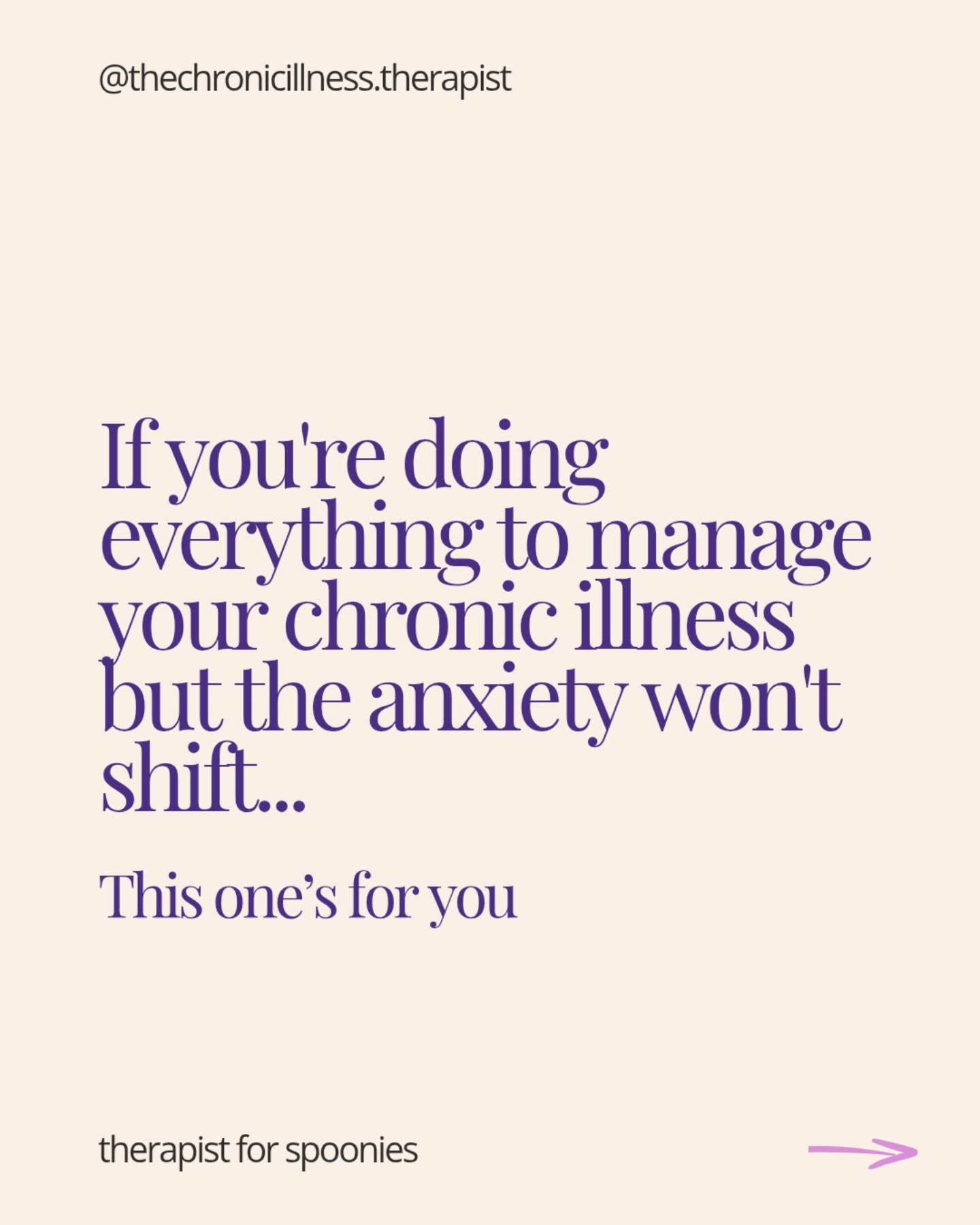 If you're doing everything to manage your chronic illness but the anxiety won't shift, keep reading 👀
The stress isn't going to disappear by managing your symptoms better.
The emotional weight of living with chronic illness needs space to be processed. That's exactly what we'll do when we work together in therapy 💜
Because a meaningful life to you isn't about waiting until your illness is 'under control'. It's about processing the grief, trauma, and frustration so you can move forward now 🫶
I have a short waitlist for new clients. DM me to find out how we could work together or register your interest via the link in my bio.
#chronicillness #anxiety #spooniesupport #invisibleillness #dynamicdisability