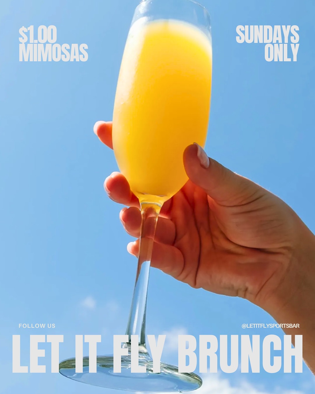 Did someone say $1 mimosas all day at @letitflysportsbar?!🍾🍊 Mimosas and brunch are calling your name!🍳🥞