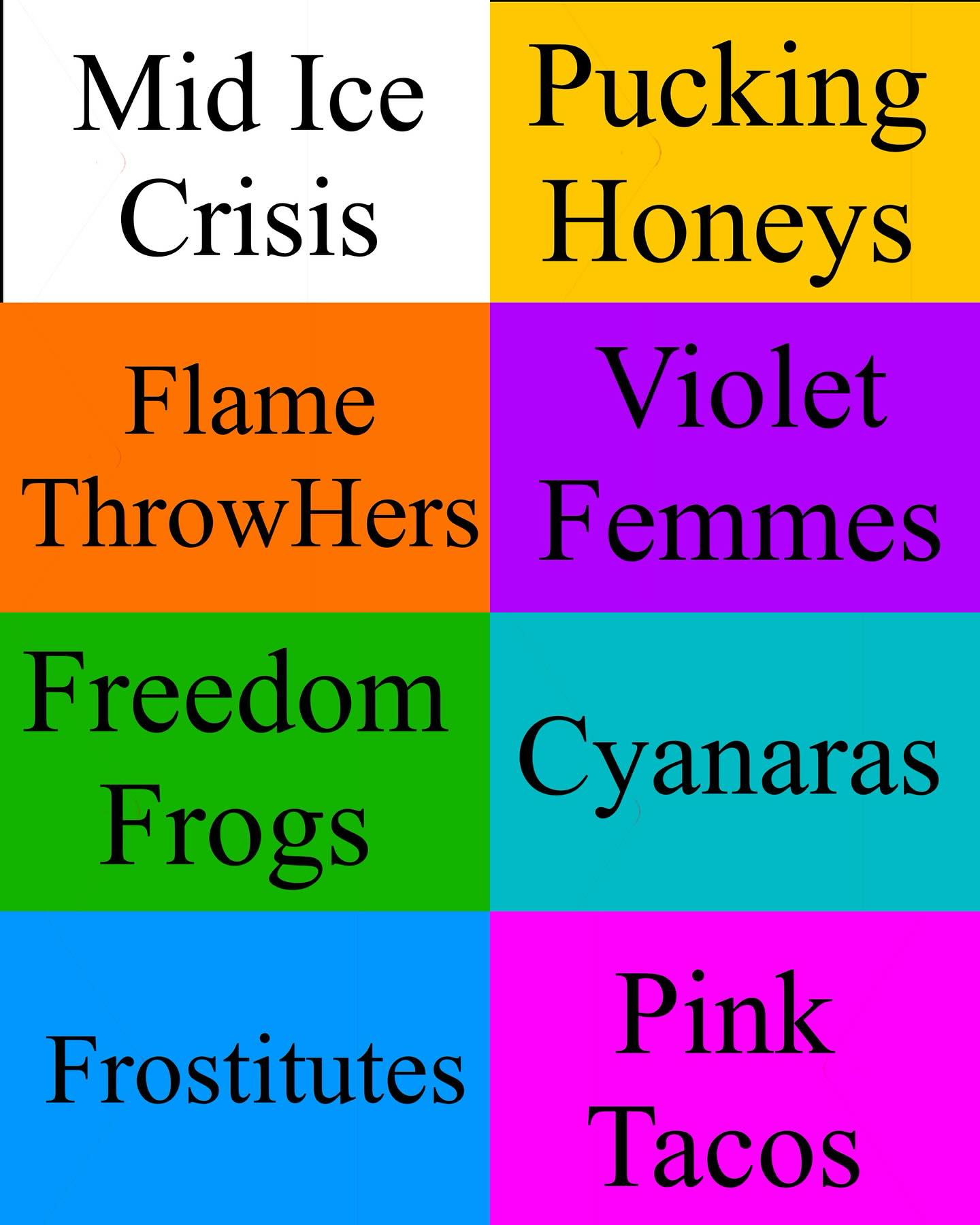 Presenting your 2025-26 WHAM+ Winter Team Names!!