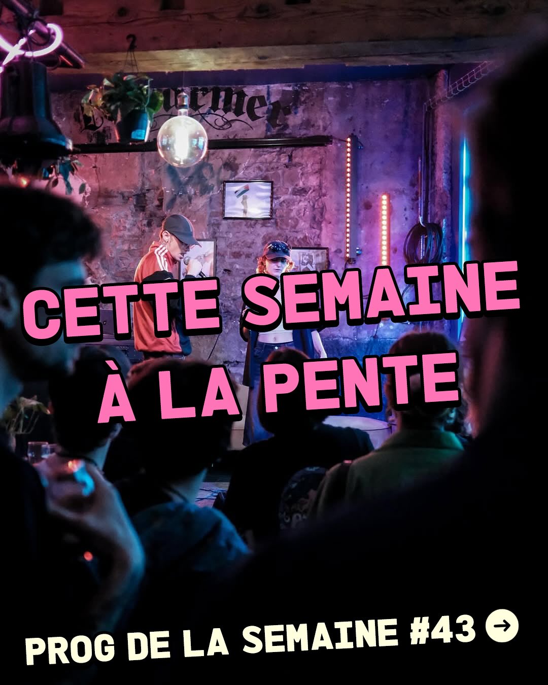 Et c’est parti pour une nouvelle semaine 🌟
MARDI 👉 @thelatejam est de retour avec un concert en hommage à Beyonce, suivi d’une jam 👑
MERCREDI 👉 triple concerts avec @katavia_music, @emajeur et @paulinebisou pour une soirée electro pop
JEUDI 👉 retour de @umbra.corvi pour un cabaret queer avec un dj set pour clore la soirée 💫
VENDREDI 👉 @hdpcollectif débarque à La Pente avec l’expo de @alipige_ et dj set de @_esmoz pour danser au rythme de la techno, Bass et trance 🪩
SAMEDI 👉 @velourlecollectif prend possession des lieux et invite @gloriagirlgroup pour un concert rock psychédélique suivi d’un b2b house / breaks avec Barbeat et Jonathan 🔥
DIMANCHE 👉 @spatiosselet et @_barrez_vous_ présentent PUNI D’ORDI, une soirée ambient, tribe et expérimentale 100% analogique 🎛️
#agendalyon #technolyon #cabaret #queer #electro #live #concert #rock #pop #electropop #jamsession