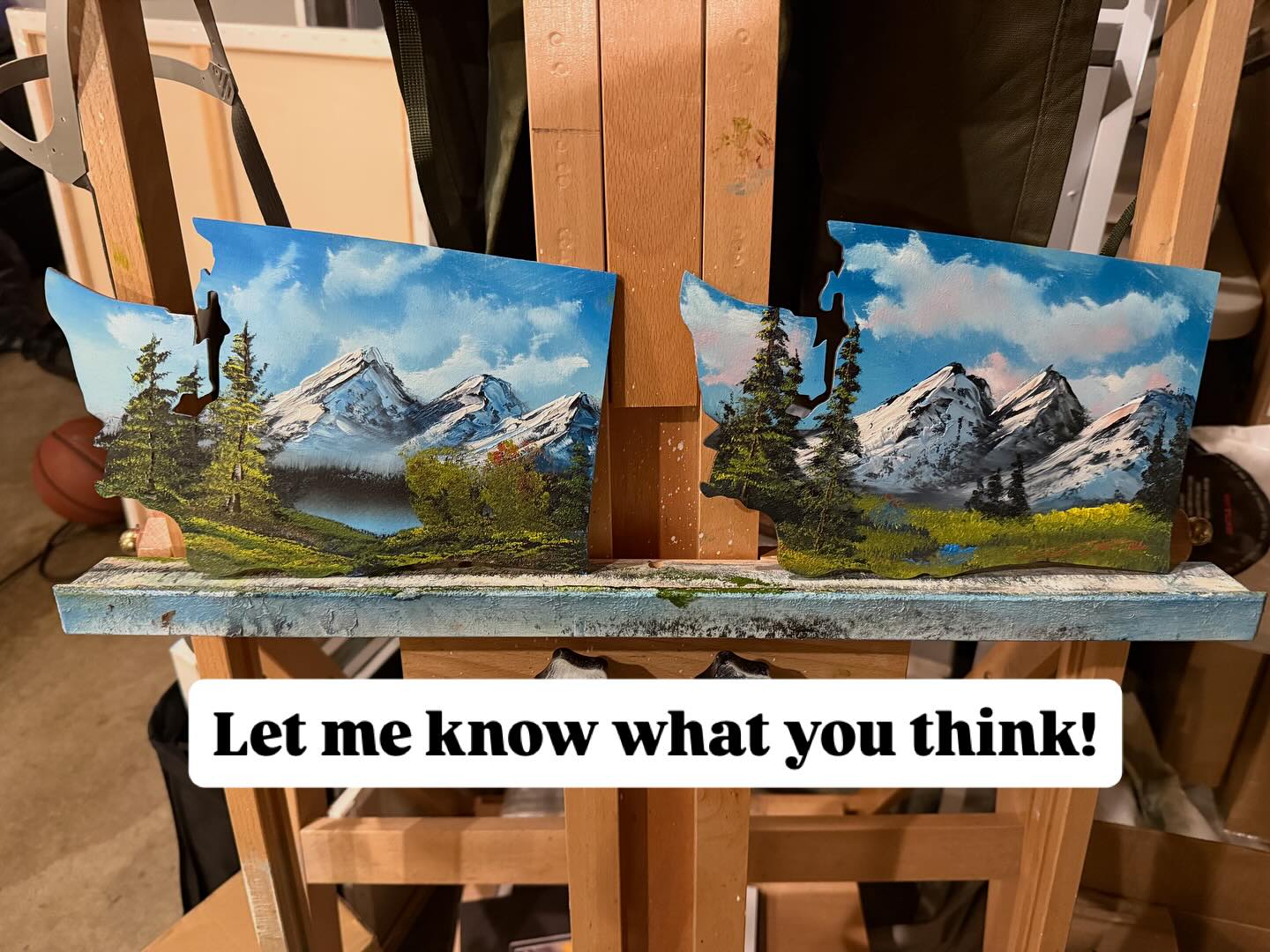 10 inch wood panels with oil. Mountain scenes inspired by the Pacific Northwest. #oilpainting #landscape #happytrees #happypainting #fyp