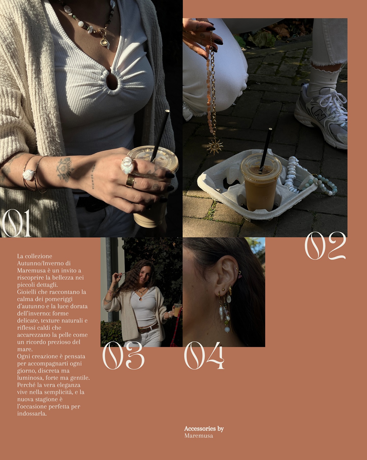 With the arrival of the new season, Maremusa presents the Autumn/Winter Collection, an invitation to rediscover beauty in the smallest details. 🍂✨
Jewelry that tells the story of calm autumn afternoons and the golden light of winter: delicate shapes, natural textures, and warm reflections that touch the skin like a precious memory of the sea.
Each piece is designed to accompany you every day, subtle yet radiant, strong yet gentle.
Because true elegance lives in simplicity, and the new season is the perfect time to wear it.
Discover the collection and let yourself be inspired by the magic of Maremusa. ✨
#jewelry #jewelrycollection #gioiellifattiamano #gioiellimadeinitaly #jewelrygram #goldjewellery