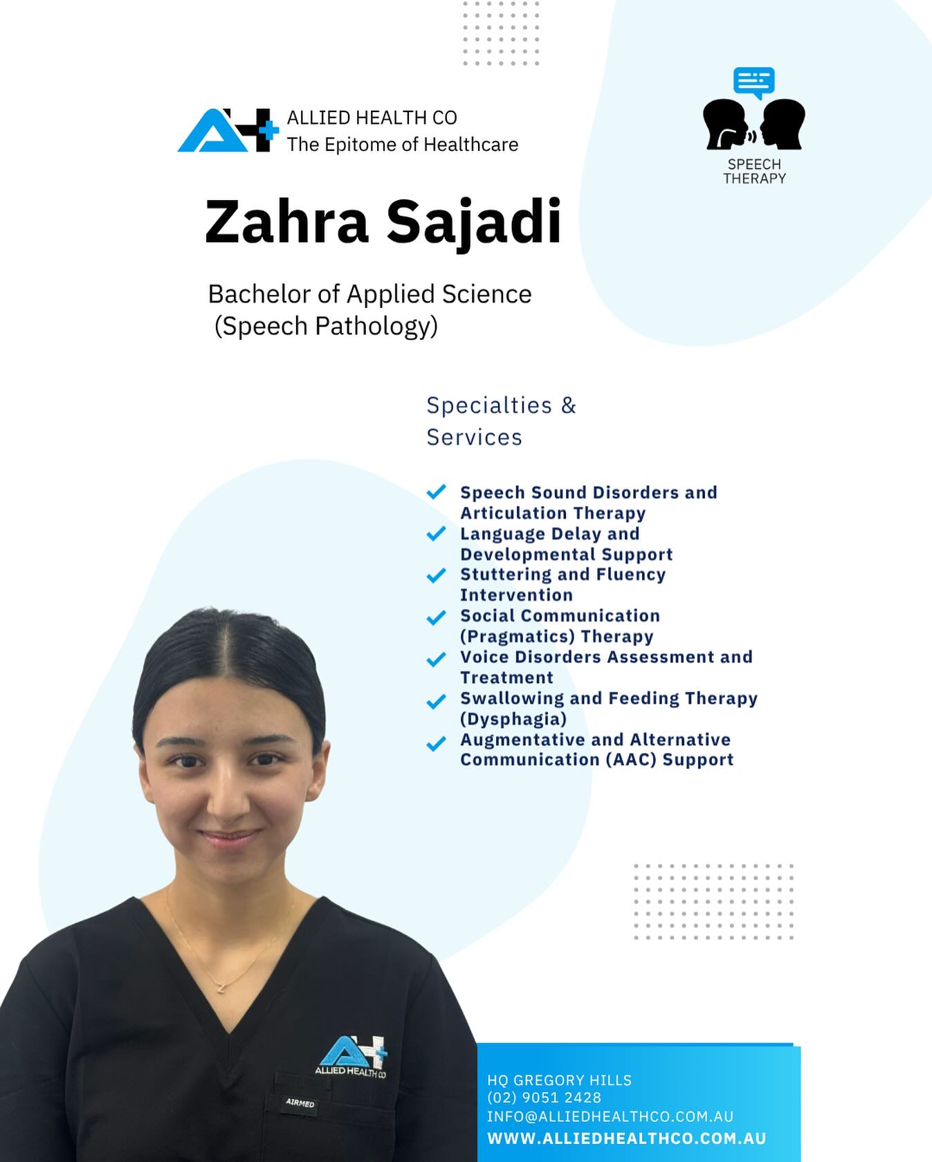Say hello to Zahra, our wonderful new Speech Pathologist at Allied Health Co! 💙
With 3 years of paediatric experience, Zahra helps little ones find their voice and confidence — through fun, engaging, and family-centred sessions.
✨ Supporting children with:
🗣️ Speech & articulation
💬 Language delay
🎵 Stuttering
🥣 Feeding & swallowing
💡 AAC & social communication
📍 Gregory Hills
📞 (02) 9051 2428
🌐 www.alliedhealthco.com.au
➡️ Book now — appointments are filling fast!
#SpeechPathology #PaediatricSpeechTherapy #AlliedHealthCo #GregoryHills #SpeechTherapyKids #ChildDevelopment #LanguageTherapy #EarlyIntervention #SpeechTherapistSydney