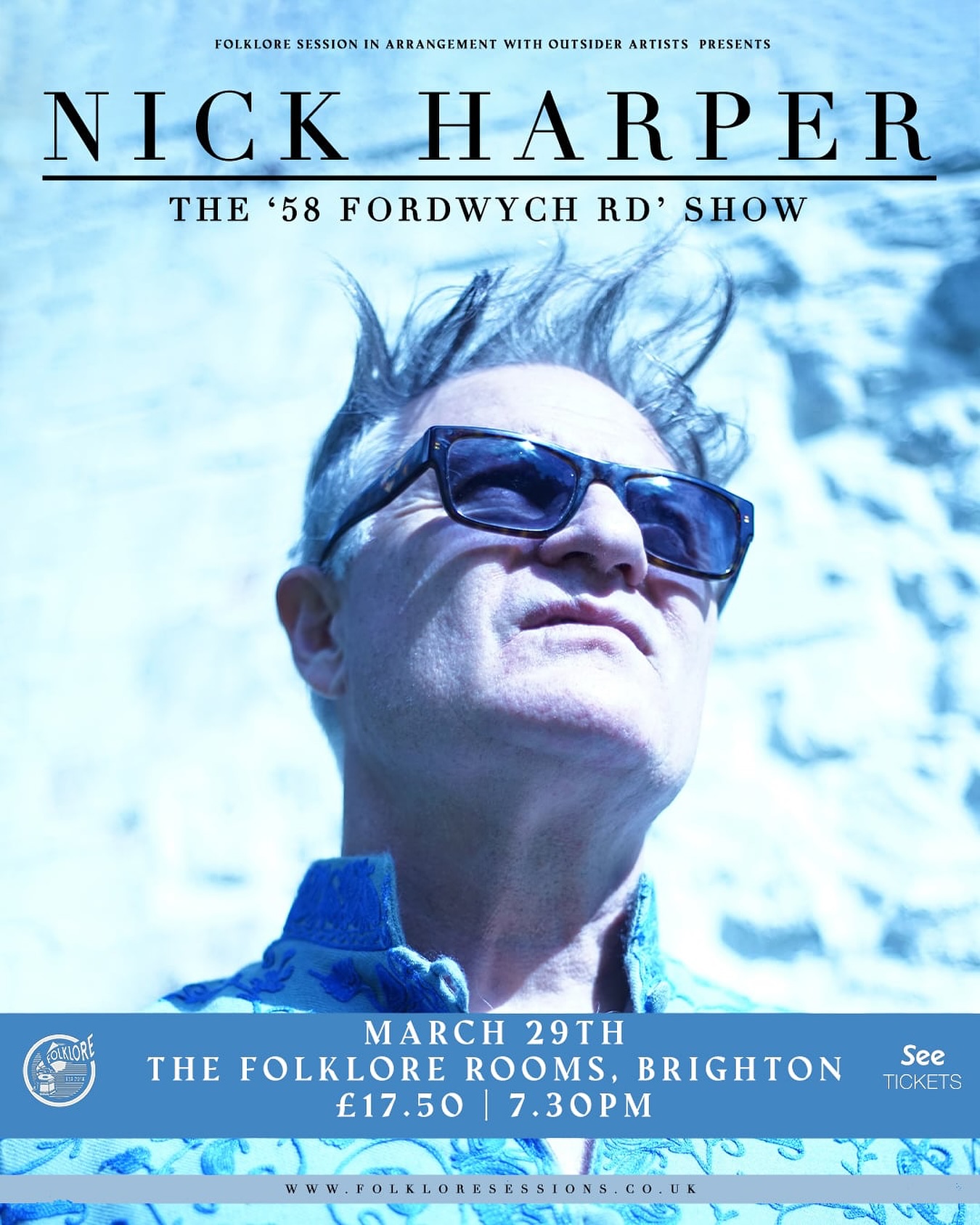 📣 NEW SHOW ANNOUNCEMENT 📣
Nick Harper released his album ‘58 Fordwych Rd.’, on September 26th and he comes to Brighton for an exclusive intimate show at The Folklore Rooms in March as part of the UK Tour.
Tickets available NOW 🚨
Following a prolific creative chapter that has seen three studio releases since 2020, Nick returns to the setting of his father’s living room in a small flat in Kilburn, London in the mid 1960s ‘58 Fordwych Rd.’. The flat was an after hours hang-out for the legends who played at Les Cousins in Soho at the height of the acoustic explosion in swingin’ sixties London. People like Bert Jansch, Davy Graham, John Renbourn, Paul Simon, Marc Bolan, Sandy Denny & others dropped in, to drop out, jam & try new tunes. But, all along, there was someone else there... a toddler, part of the family, inhaling the music & absorbing the vibe; Roy’s young son, Nick Harper.
Fast forward to 2025 and Nick finds himself alongside Roy Harper headlining Glastonbury Festival and providing sideman duties at a trilogy of farewell concert hall shows. The narrative of ‘58 Fordwych Rd.’ continues to reverberate and so the live album of the same name had to see a release. The recording and show sees Nick delve into the deluge of songs he heard directly from the greats when growing up. Within, he plays tribute to the time, the place & to the music that became the centre of everything for him & the rest of this ‘family’.
FOLKLOREx