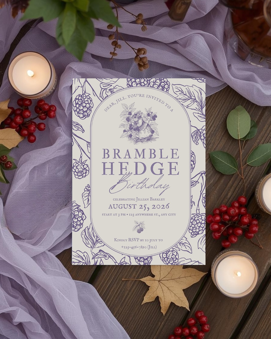 Step into the enchanting world of Brambley Hedge with this beautifully illustrated Woodland Mouse Party Template Collection — a celebration straight from the heart of the hedgerow! Inspired by the cozy charm and timeless detail of Jill Barklem’s beloved tales, this printable set transforms your gathering into a storybook scene full of whimsy, nature, and woodland wonder.
Delicate illustrations of field mice, brambles, berries, and vines bring an old-English countryside charm to your celebration. Perfect for birthdays, baby showers, tea parties, and garden picnics. Every detail captures the cozy, storybook feel of Brambley Hedge.
—— PERFECT FOR ——
• Woodland or Cottagecore birthdays
• Vintage-inspired baby showers
• Storybook or Garden tea parties
• Nature-loving celebrations
#brambleyhedge #cottagecorecommunity #englishcountrystyle #babyshowerideas