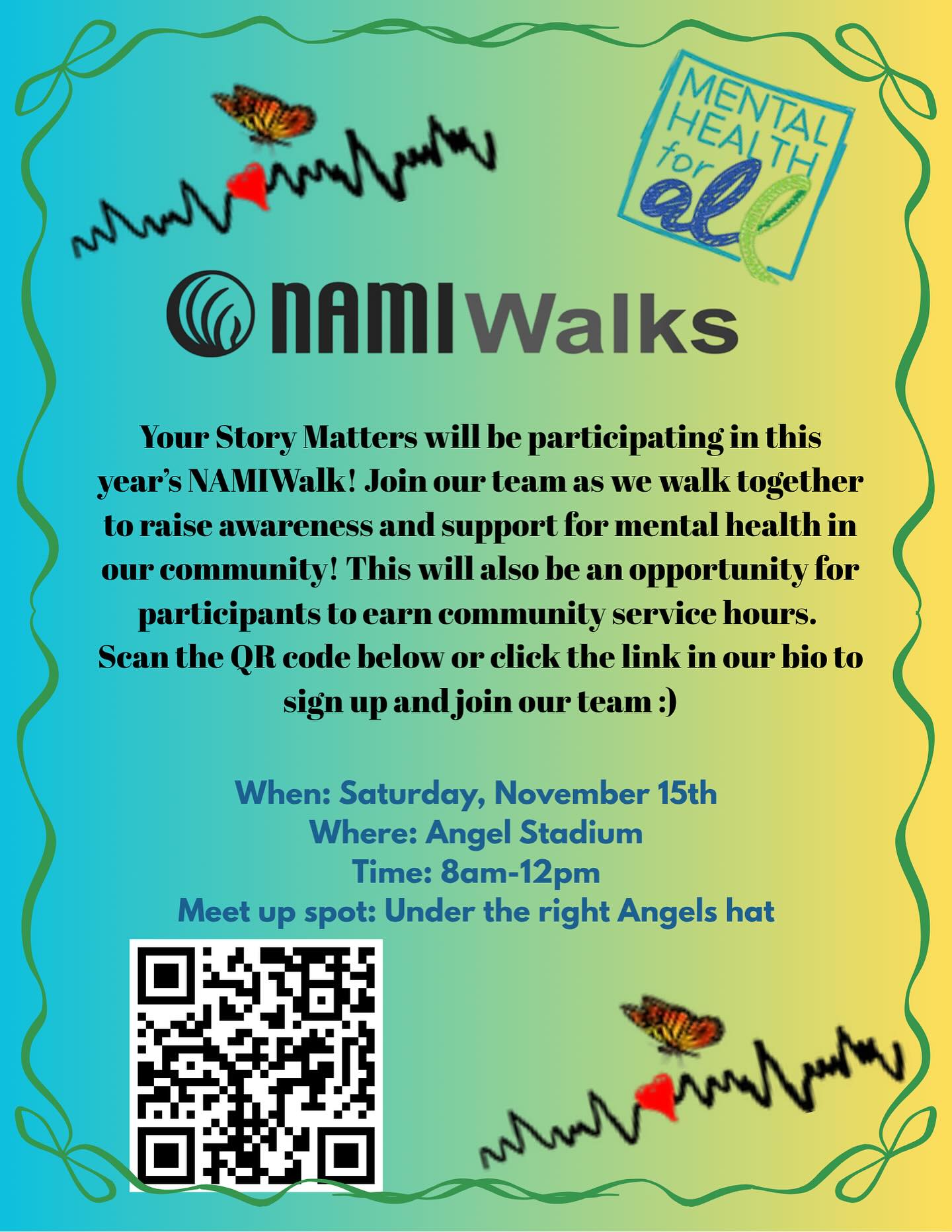 *UPDATE: Due to the scheduled rain, we will not be attending the NAMI Walk, but we strongly encourage you to do a 5k on the next dry day to help Stomp Out the Stigma!*
Join our team and walk with us to support mental health!
Bonus: you get community service hours!!
All are welcomed! ❤️