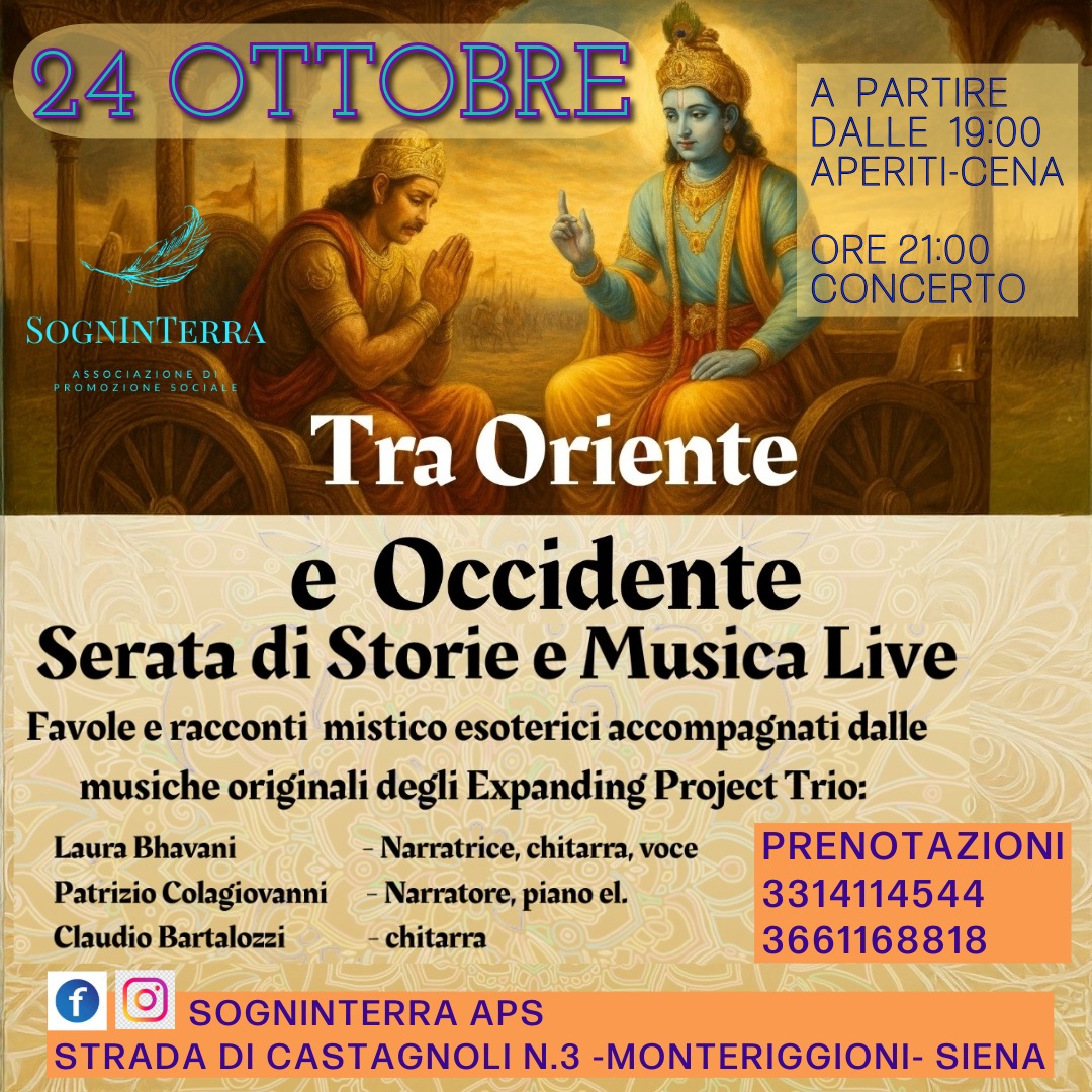 Venerdì sarà una serata speciale al casale di SognInTerra !!
Nuovo spettacolo live degli Espanding Project che insieme alla loro musica speciale aggiungono la recitazione di racconti scelti tra la vasta selezione della tradizione Vedica, gli aneddoti dei Santi dei territori occidentali e racconti moderni che racchiudono psicologia e misticismo.
C'è anche l'apericena dalle 19 e spicci!
Ci vediamo a Castagnoli 😉
#livesiena #musicaeparole #storiebrevi #mitologiaindiana #krishnastories #narada #storiedisanti #sancristoforo