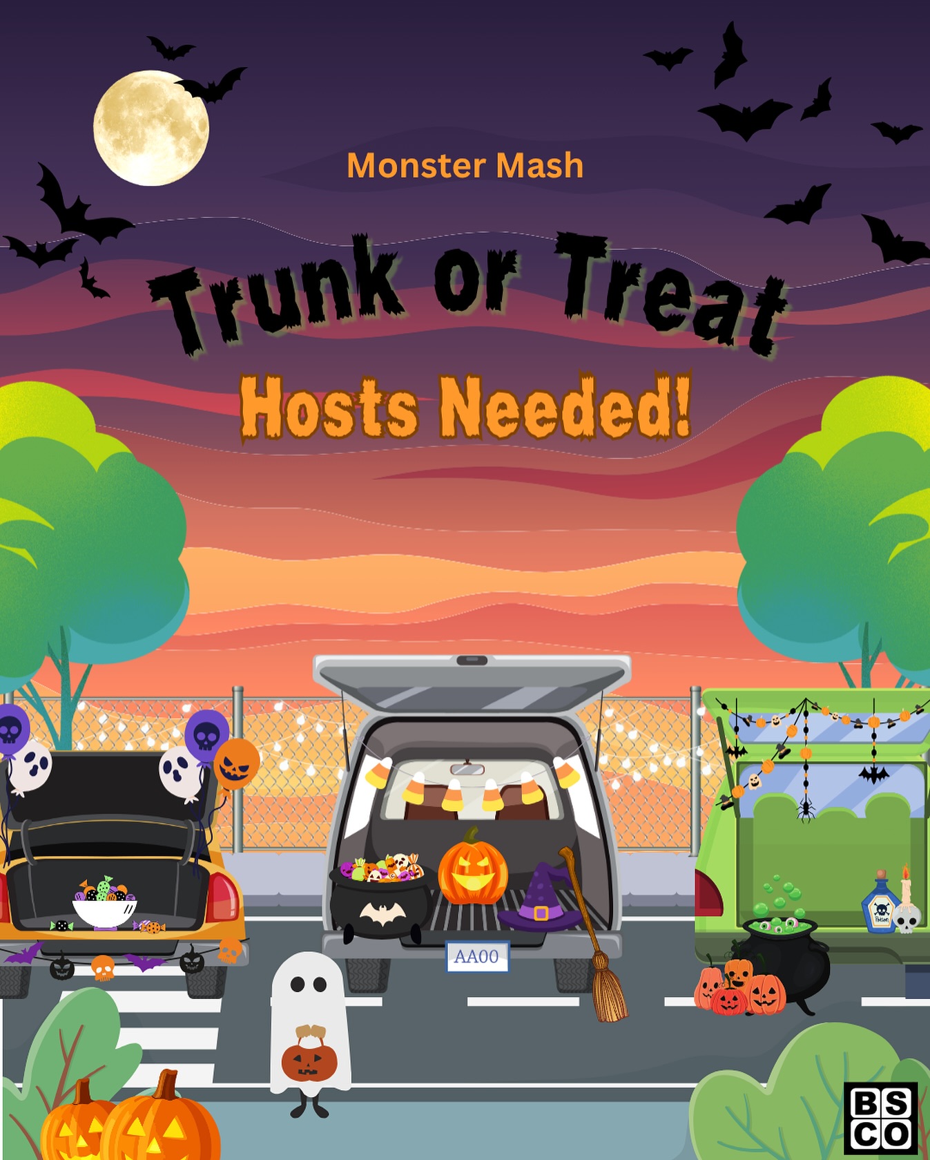 Monster Mash is next Friday, October 30th - and we are looking for a few more Trunk or Treat hosts! ๐๐ญ BSCO can provide a $125 budget to each host for decorations and candy. Sign up ASAP on the Monster Mash website linked in our bio! ๐ป