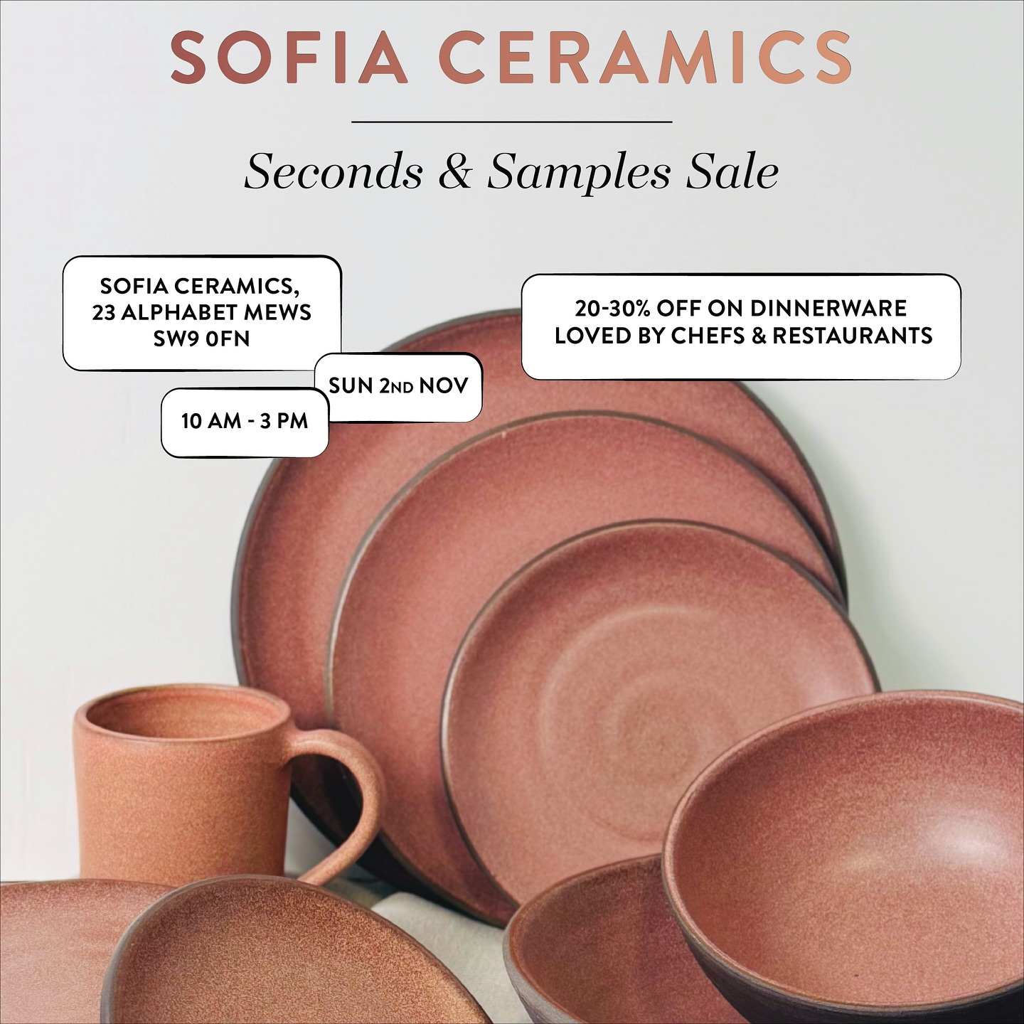 ✨ Join us this Sunday, 2 November, from 10 AM to 3 PM at our Stockwell workshop for an exclusive Open Day! ✨
Discover the beauty behind every piece, from the gentle shaping of clay by hand to the magic of firing in our kiln. See our Dusty Pink collection up close, enjoy the stories our ceramics hold, and experience the craftsmanship that makes every plate, bowl, and cup truly special.
Whether you’re a ceramics lover, a home cook, or just curious about handmade art, we’d love to welcome you. Plus, get a sneak peek of how our work shines in restaurant settings and everyday tables alike.
Swipe through to see the process and the passion that goes into every piece, from our hands to your table.
📍 23 Alphabet Mews, Stockwell, London
🗓️ Sunday 2 November | 10 AM - 3 PM
Come say hi and see why handmade matters. #SofiaCeramics #HandmadeCeramics #LondonCeramics #PotteryWorkshop #CeramicsOpenDay #MadeInLondon #DustyPinkCollection #HandcraftedTableware #CeramicArt #EatWithArt #SlowMade #ClayCraft #KilnFired #TablewareDesign #SupportLocalArtists #ArtisanCeramics #StockwellLondon #RestaurantTableware #CeramicsOfInstagram #HandmadeIsBetter #ceramicscommunity