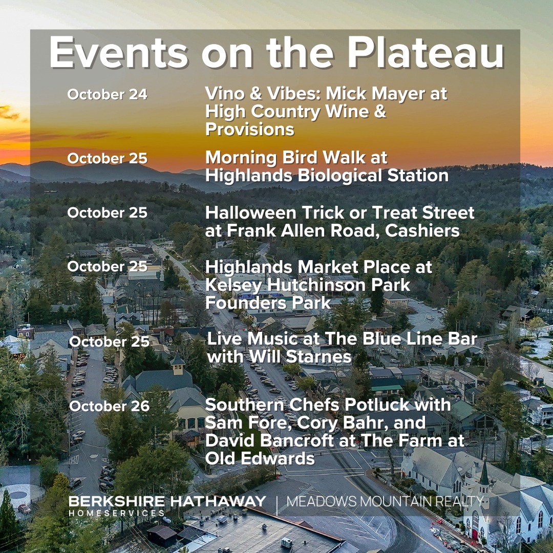 🎃 This weekend on the Plateau: Trick-or-treating in Cashiers, live music, and so much more festive fun! Don’t miss out on all of the weekend happenings! 👻🧡
Click link below for our full calendar
https://loom.ly/Jmig1no
#CashiersNC #HighlandsNC #PlateauLife #FallFestivities