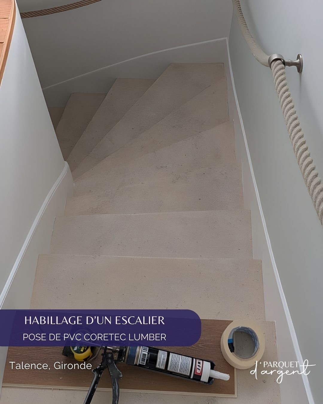 Avant / après
Habillage d’un escalier à Talence (Gironde) avec un revêtement PVC Coretec Lumber.
Un rendu propre, moderne et chaleureux 🪵
#ParquetDargent #HabillageEscalier #RénovationIntérieure #Talence #Gironde #PoseParquet