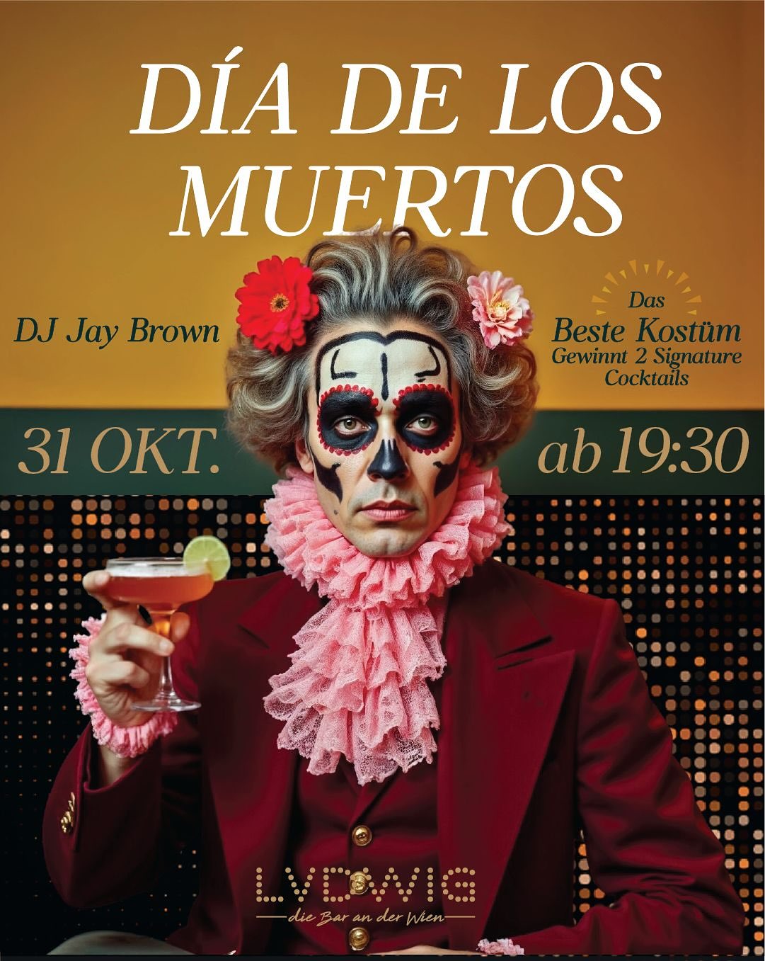 🌹💀 Día de los Muertos im LVDWIG 💀🌹
Am 31. Oktober ab 19:30 feiern wir das Leben – mit DJ Jay Brown, leckeren Cocktails & jeder Menge Stimmung. 💃🏽🕺
Das beste Kostüm gewinnt 2 Signature Cocktails 👻🍸
Also: Schminke auf, Maske runter – wir sehen uns an der Bar! 🖤
#lvdwigbar #cocktailbar #cocktailbarvienna #barsvienna #viennadrinks #viennabars #diadelosmuertos