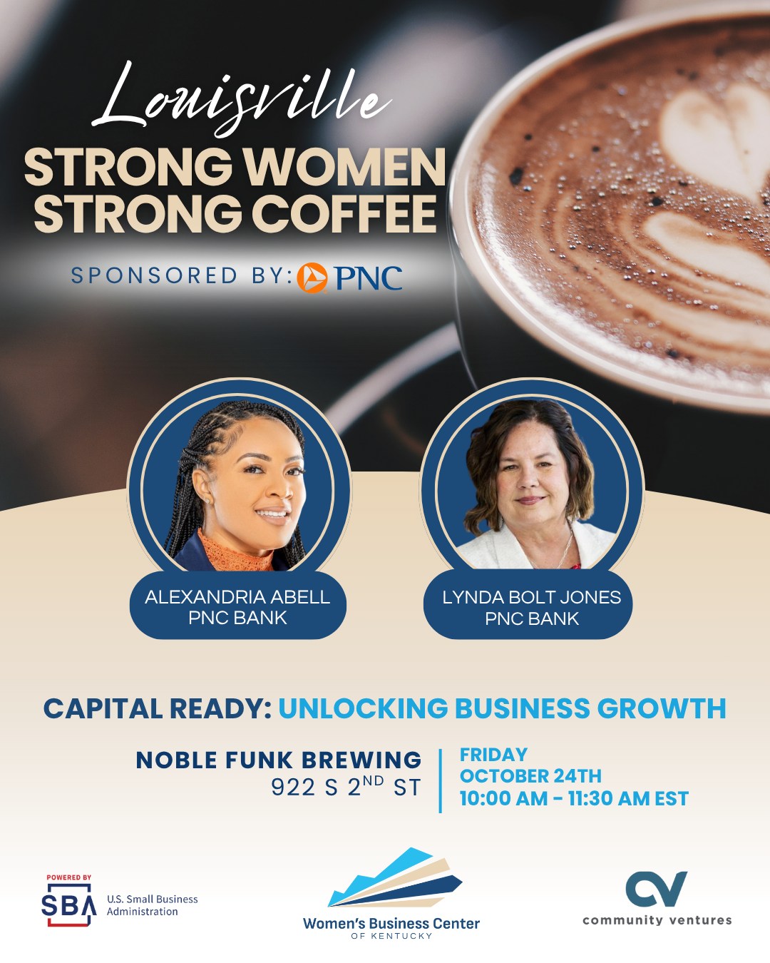 💸 Capital Ready means being positioned for your next step—whether that’s a loan, investment, or strategic growth.
This month at Strong Women, Strong Coffee, join leaders from PNC Bank as they share what it takes to be truly fund-ready. You’ll leave with tools to make your business more attractive to lenders and investors—and more sustainable for the long haul.
📍 Oct 24 | Noble Funk | 10AM EST
🎟 Save your seat: http://bit.ly/4pAaVAG
