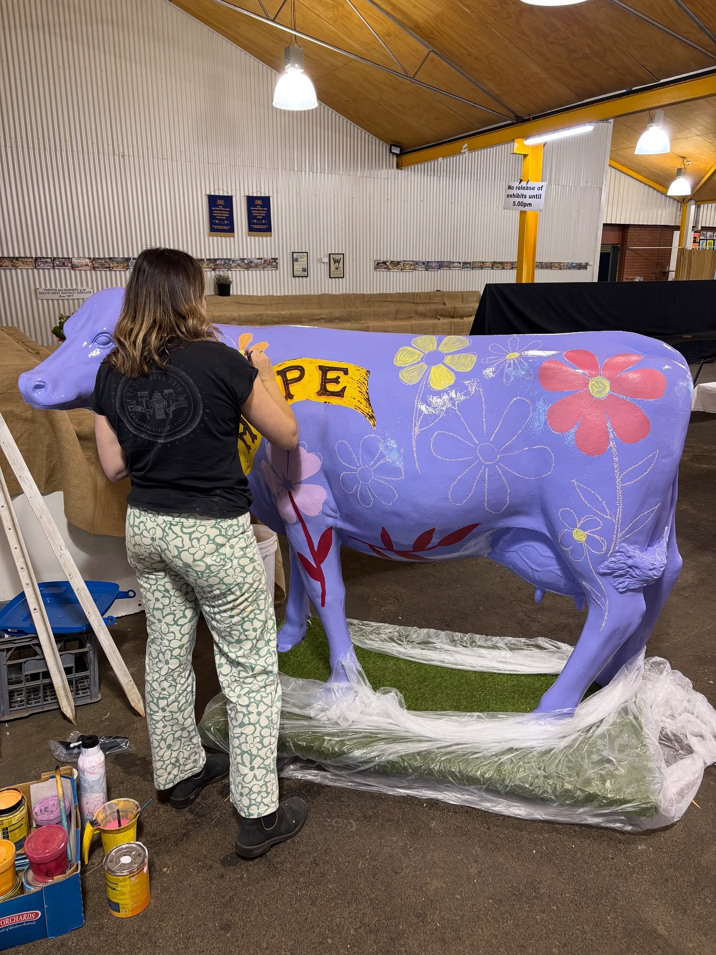 The final make over for Clarabelle the Cow before she is auctioned off on Saturday at 2:00pm on the main stage where she will be raising funds for groundbreaking Healthy Ageing research at Murdoch university