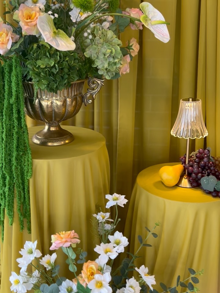 A backdrop piece is not only a way to pull your space together it helps create a vibe, mood, or theme that ties everything in perfectly.
It can also be a clever way to block a wall or area you’d like covered while pulling your colours and design together seamlessly.
Having a feature piece while planning not only ties your theme and vision together — it’s also a great way to enhance the overall aesthetic without needing to drape an entire room.
Working with @bloom_shack was amazing Naz is so talented, and this dreamy piece is the perfect mix of dainty and eye-catching.