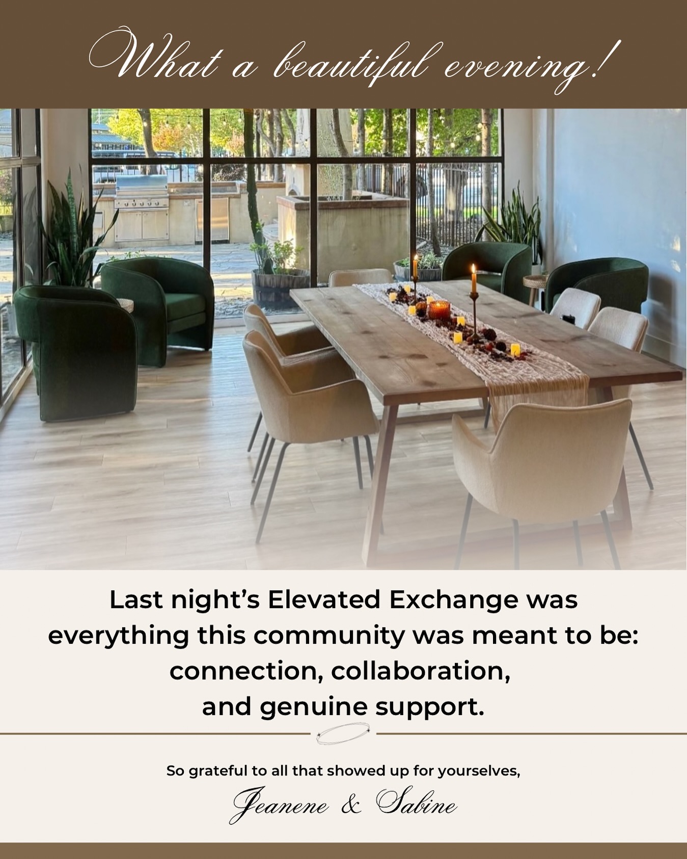 What a beautiful evening!
Last night’s Elevated Exchange was everything this community was meant to be: connection, collaboration, and genuine support.
Since our very first gathering, the friendships and partnerships that have formed around this table have been incredible to witness. True community is growing here, and it is exactly what I envisioned.
A huge thank you to Shannon Weiss of Double the Love Doula for sharing her delicious, nourishing food. (Those dates will go down in history as the new gold standard!). Her passion for caring for new mamas is inspiring, and we are so grateful she shared her heart and her craft with us.
We also got to know each attendee on a deeper level, and that is what makes these evenings so special.
✨ Next Elevated Exchange: November 18!
If you have been curious, this is your sign to join the table. Come network, share ideas, and connect with like-minded women who are building something meaningful.
Save your seat before it fills. Link in bio.
@shannon_weiss_kahn
@mindgarden_folsom