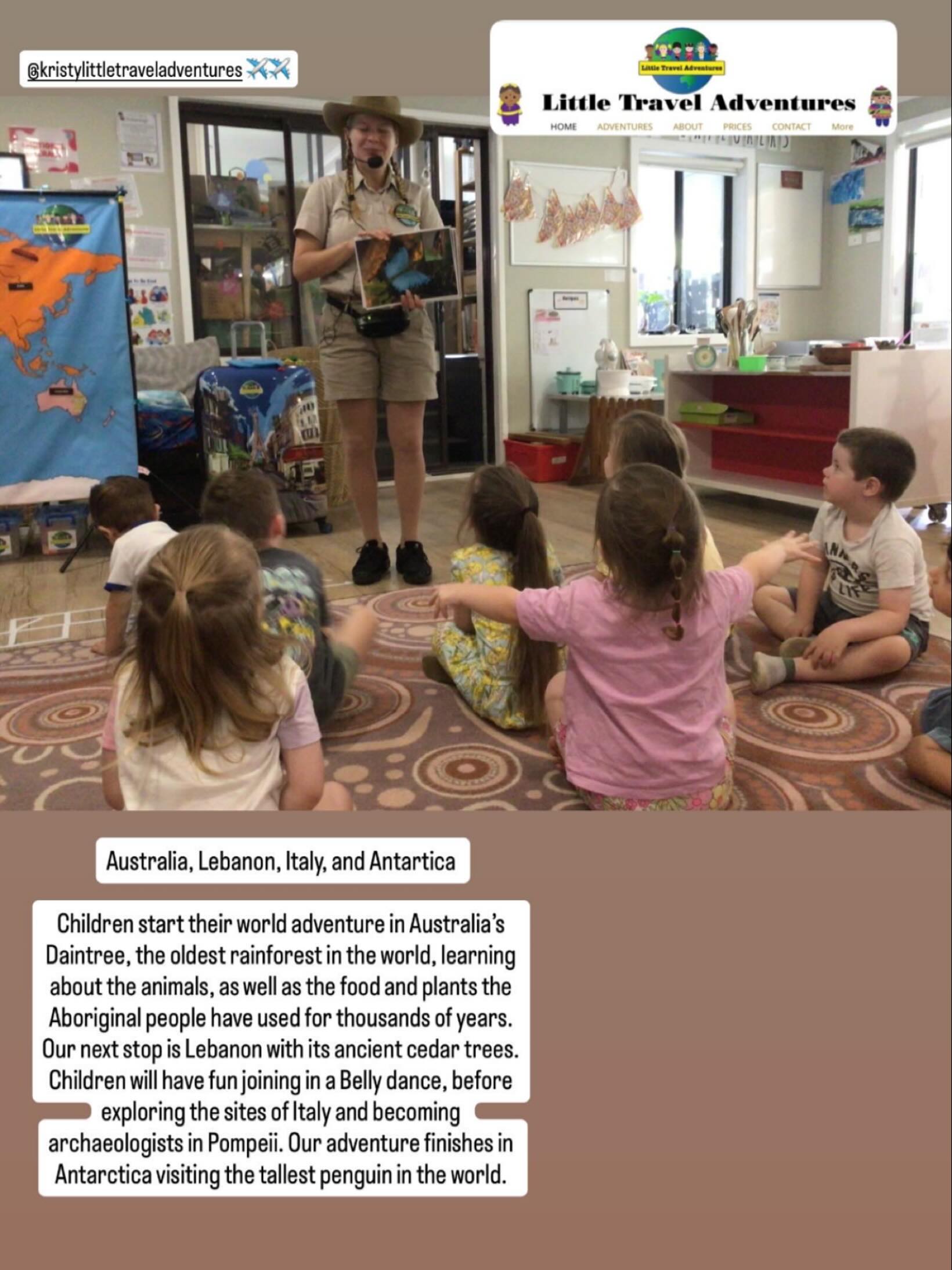 Today our children continued their incredible world adventure with visits to Australia, Lebanon, Italy, and Antarctica! 🇦🇺🇱🇧🇮🇹🇦🇶
We began in Australia’s Daintree Rainforest, the oldest rainforest in the world, discovering unique animals and learning about the traditional foods and plants that Aboriginal people have used for thousands of years. Next stop, Lebanon, where we explored the beauty of its ancient cedar trees and had so much fun joining in a lively belly dance! From there, we travelled to Italy, stepping back in time to explore the historic ruins of Pompeii and becoming little archaeologists for the day. Our adventure ended in the icy wonderland of Antarctica, where we met the tallest penguin in the world! ❄️🐧
A big thank you to Kristy, who filled the room with music, energy, and excitement as we explored cultures from around the globe! 🎶 Her interactive, musically driven incursions allow children to learn through movement, rhythm, and play, bringing the world to life in a way that’s both fun and educational.
Through exploring different countries, children develop empathy, curiosity, and a love for learning about the world around them. 🌎 Exposure to diverse traditions, languages, and celebrations helps them appreciate cultural diversity and build a sense of global understanding, skills that will stay with them for life. 💛
#AroundTheWorld #EarlyLearning #GlobalCitizens #CulturalAwareness #LearningThroughPlay #MusicAndMovement #EYLF #InclusiveEducation #earlychildhoodeducation