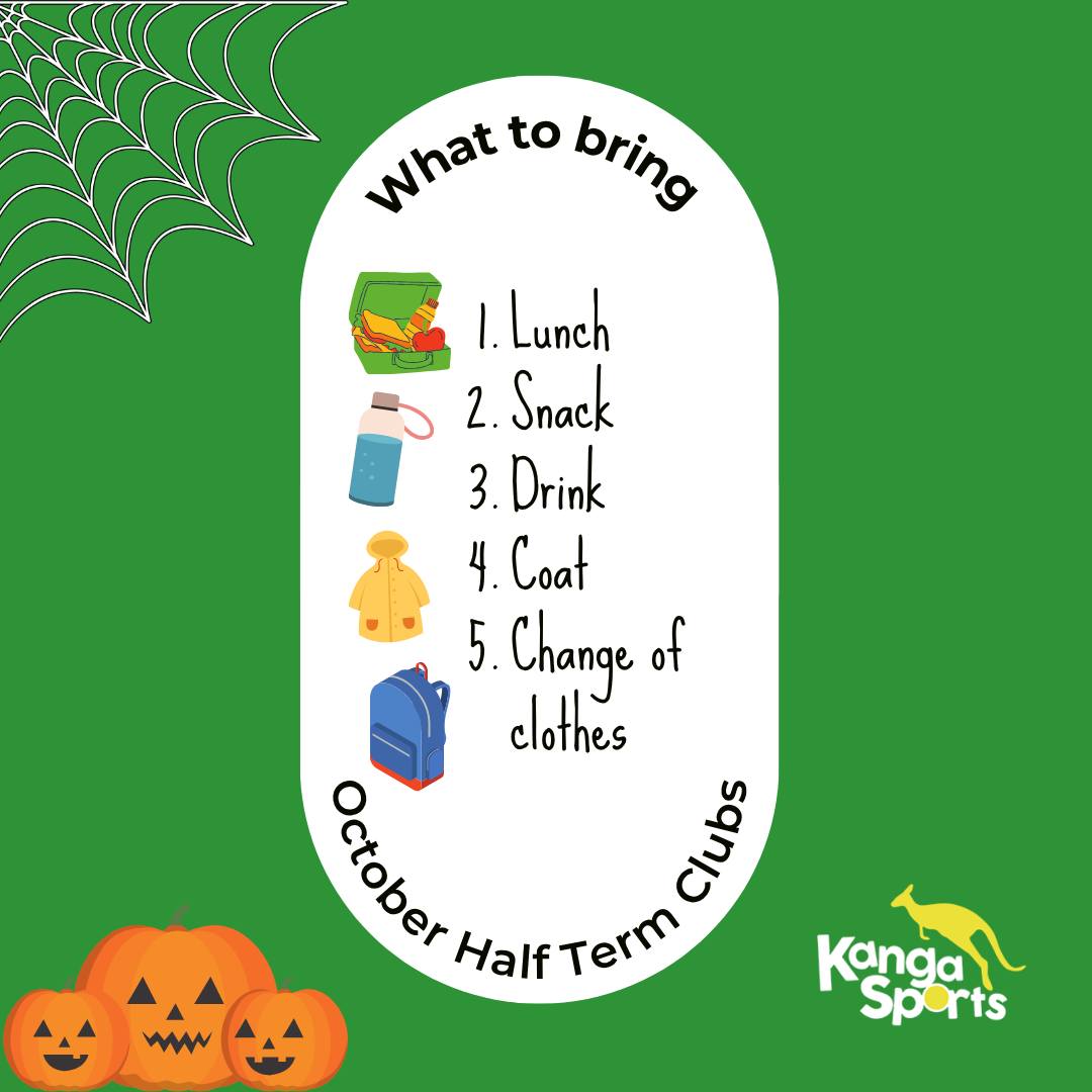 It’s Half Term! Here’s what your children need to bring if they are joining our Holiday Clubs next week.
To help your child have the best experience, please make sure they come prepared with:
🟢 Lunch
🟢 Snack
🟢 Drink (refillable bottle if possible)
🟢 Coat for outdoor play
🟢 Change of clothes – just in case!
Please label all items clearly and pack them in a named bag.
And don’t forget… Friday 31st is our Halloween-themed Fun Friday!
Children are welcome to come in fancy dress and join in pumpkin carving and spooky games to round off the week in style! 🎃
We can’t wait to see everyone for a brilliant week of Kanga fun!
📍 Check venue details or book here: https://zurl.co/1LWlf
