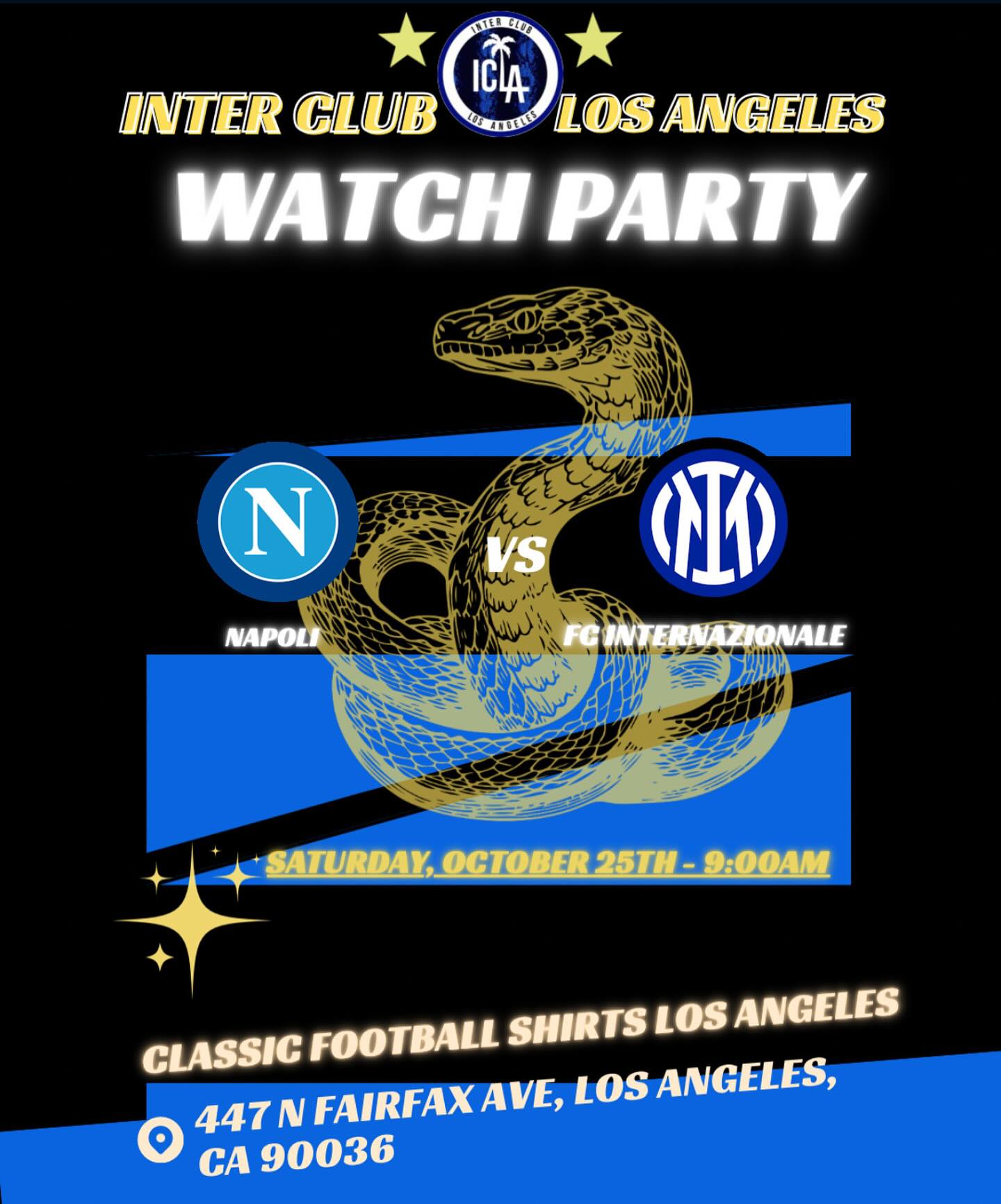 Good evening Interisti,
Napoli - FC Internazionale
Saturday, October 25th - 9:00am
Will be hosted at Classic Football Shirts Los Angeles:
447 N Fairfax Ave, Los Angeles, CA 90036
AVANTI INTER ⚫️🔵
#inter #interclublosangeles #fcinternazionalemilano #fcinternazionale #curvanordmilano #intermilanfc n #fcinter #inter #intermilan #cuoreneroazzurro🖤💙 #fcim