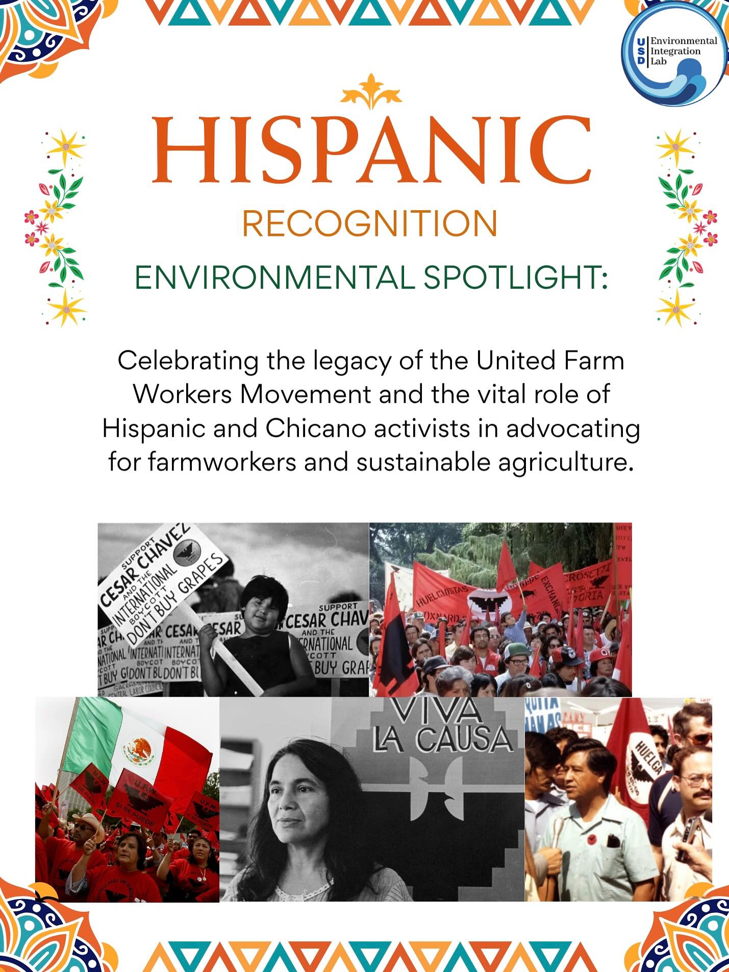 Recognizing Hispanic figures and their work for social and environmental advocacy! Learn more at about the United Farm Workers Union and their lasting impacts @ufwupdates