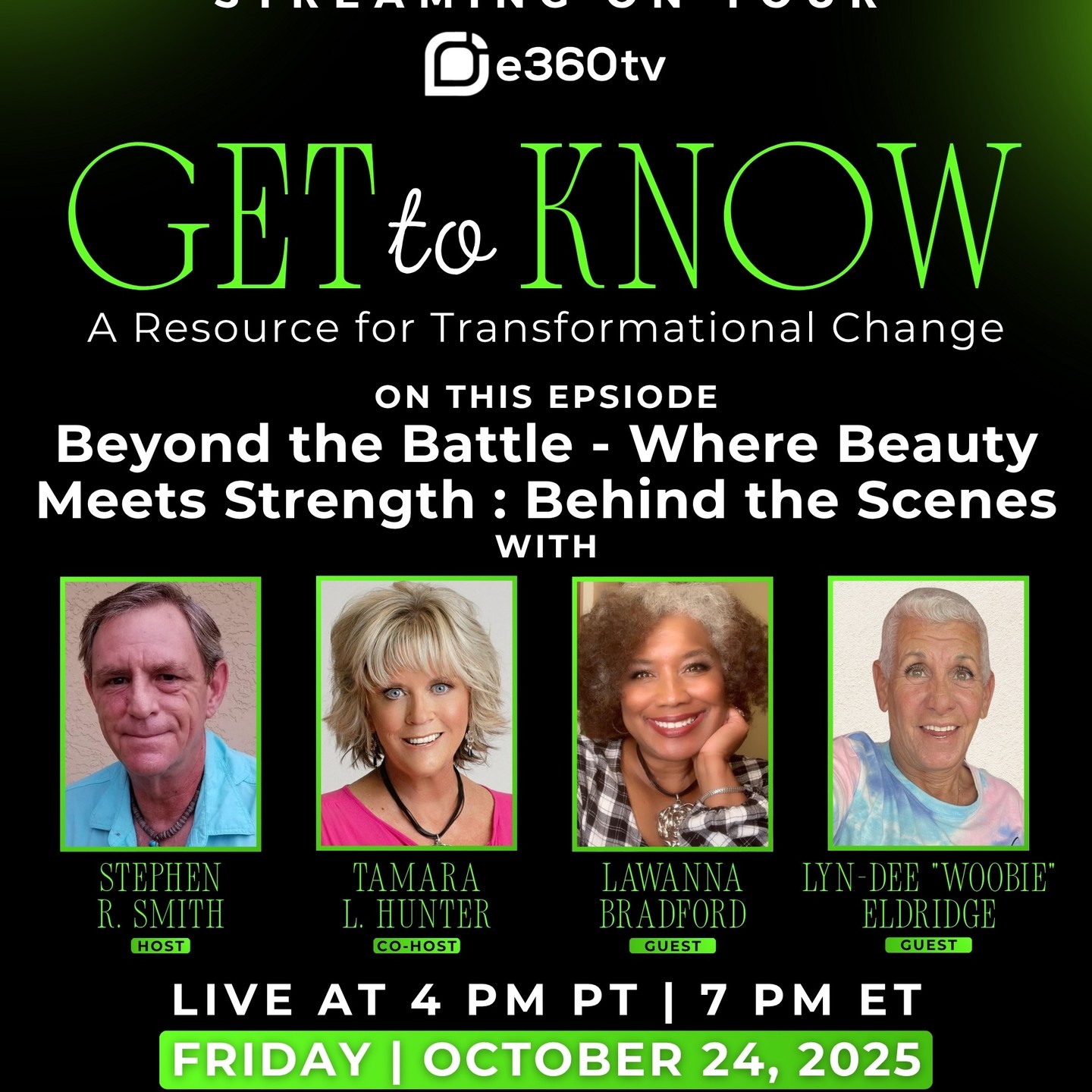 A conversation about Survival. It's the state or fact of continuing to live or exist, typically in spite of and accident, ordeal or difficult circumstances.
Join us on the Get to Know Broadcast as @tamaralhunter is the guest Host with @thelawannabradford discuss her miniseries Beyond the Battle - Where Beauty Meets Strength. This a behind the scenes, exclusive with the other actors and we will be discussing surviving Cancer.
You don't want to miss this epic broadcast. Be sure to share, tell your friends and family to watch, and we'll see you there.
#survival #survivalkit #cancer #community #exclusive #e360tv #successmindset #successstories #cancersupport #vision #communitysupport #nonprofit #leadershipseries #leadership #gettoknowbroadcast #education #overcomeobstacles #breakingbarriers