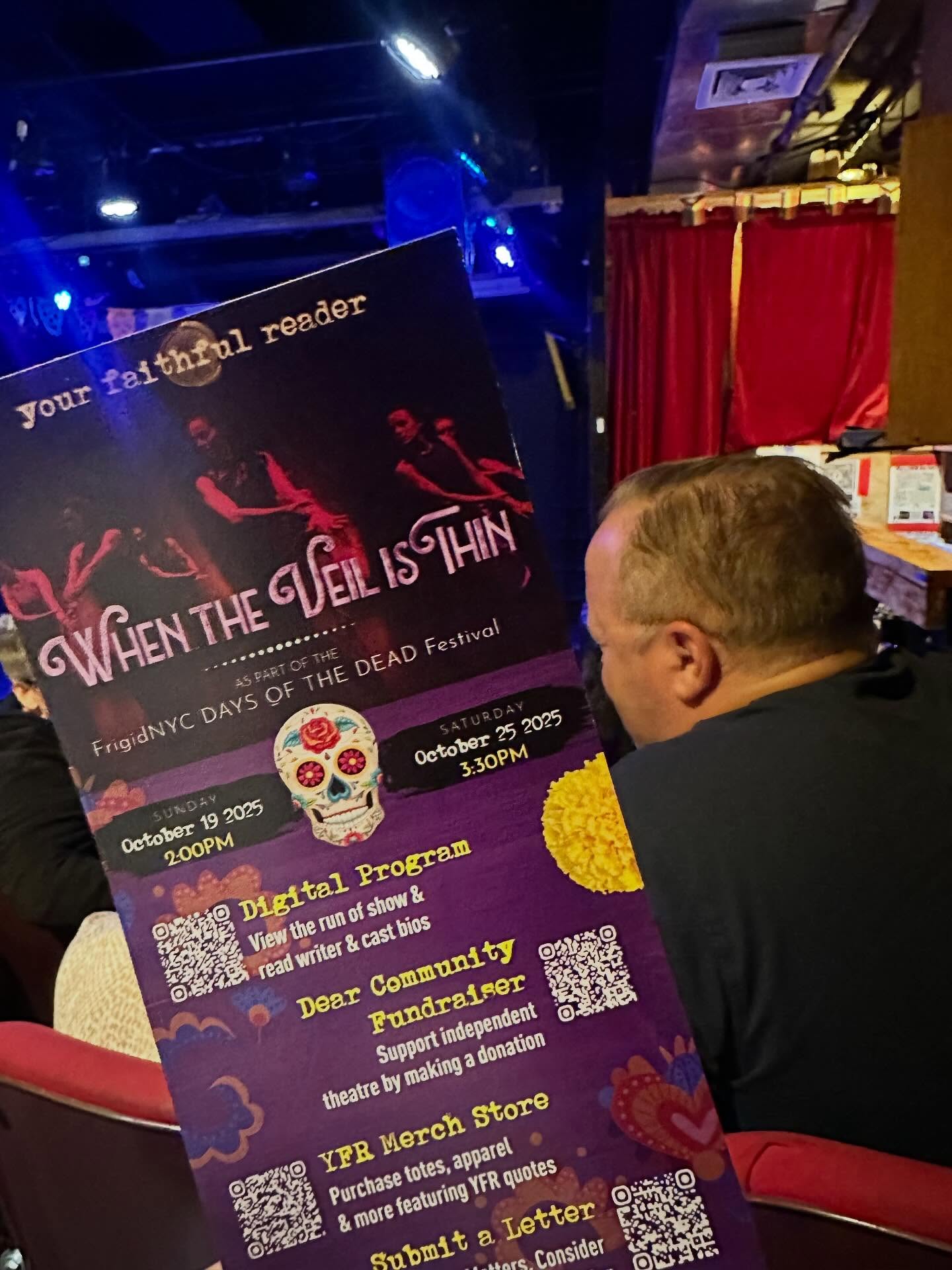 Happy Monday and a huge thank you to our wonderful audience who came to our first performance of When the Veil is Thin yesterday! ✨💫 You filled St. Marks for a powerful and impactful show, and we are filled with so much gratitude.
….but wait we have one more show left! 👀 Join us again at Under St. Marks this Saturday, October 25 at 3:30 PM for our final performance of When the Veil is Thin.
🎟 Tickets are available via the link in our bio! See you Saturday 😉💃
#YourFaithfulReader #WhenTheVeilIsThin #FrigidNYC #DaysOfTheDead #NYCTheatre #LivePerformance #TheatreCommunity