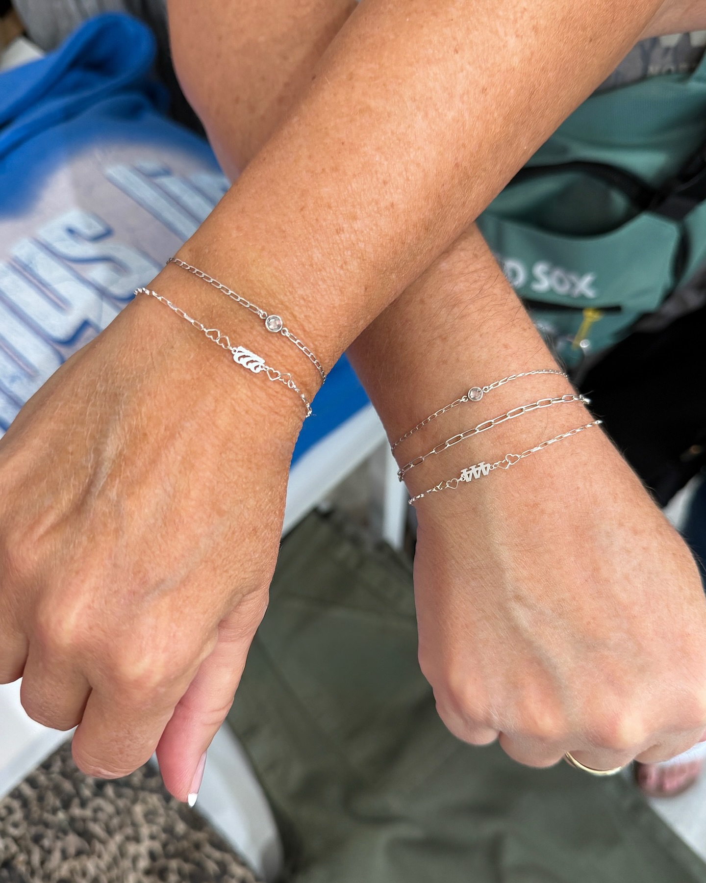 Custom infinity bracelets for these sisters 💞 We mixed our last bit of sterling silver heart chain with delicate paperclip links and angel number connectors — a one-of-a-kind combo for a forever bond ✨ #permanentjewelry #newbedford #shopdnb
