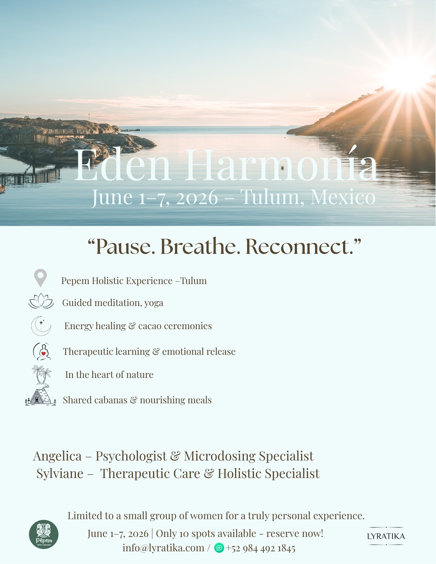 A retreat to focus on you, deep inside of you, to turn back to your own peace and align.
It's an invitation to you, don't hesitate to contact us
https://www.lyratika.com/eden-harmonia
#EdenHarmonia #Lyratika #MindfulTravel #SlowLiving #InnerPeace #WellnessJourney #TravelWithSoul