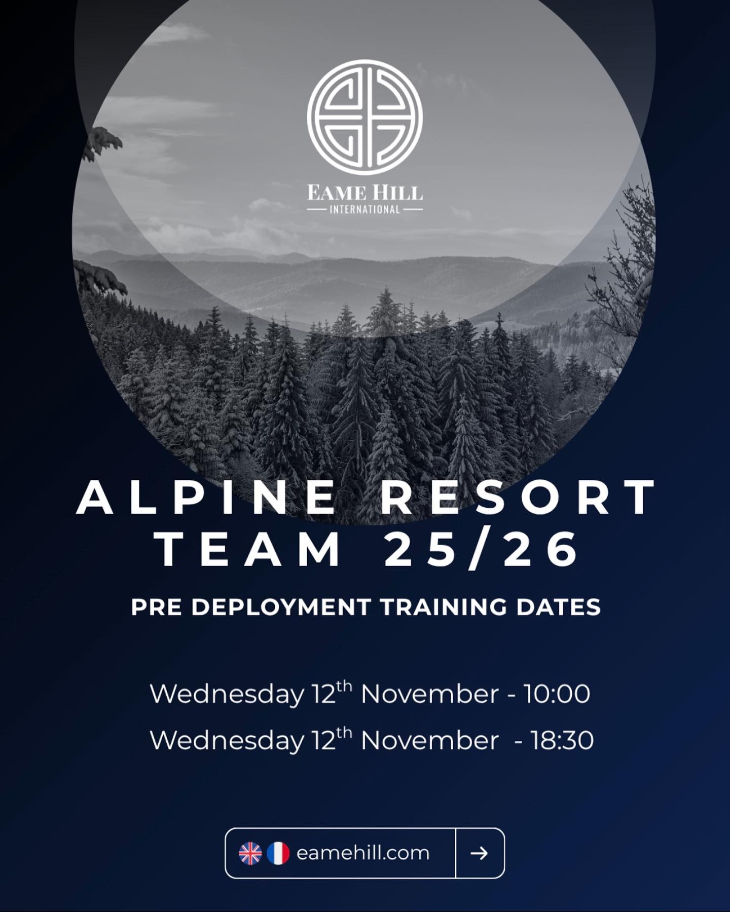 ๐ Pre-Deployment Training โ Winter 25/26 โ๏ธ
As we prepare for the upcoming Winter season, our Pre-Deployment Training will be hosted on Wednesday 12th November, with two sessions available to ensure everyone can attend:
๐ Morning: 10:00 (GMT)โจ
๐ Evening: 18:30 (GMT)
This essential briefing will cover key operational updates, expectations for the Alpine Resort Team 25/26, and important information ahead of deployment. Attendance is mandatory for all confirmed operatives.
Preparation is where great seasons begin.
One Team. Many Peaks. ๐ป
#eamehillinternational #alpineresortteam #predeployment #winterroles #training #eventsafety #operations #crowdmanagement #winterseason