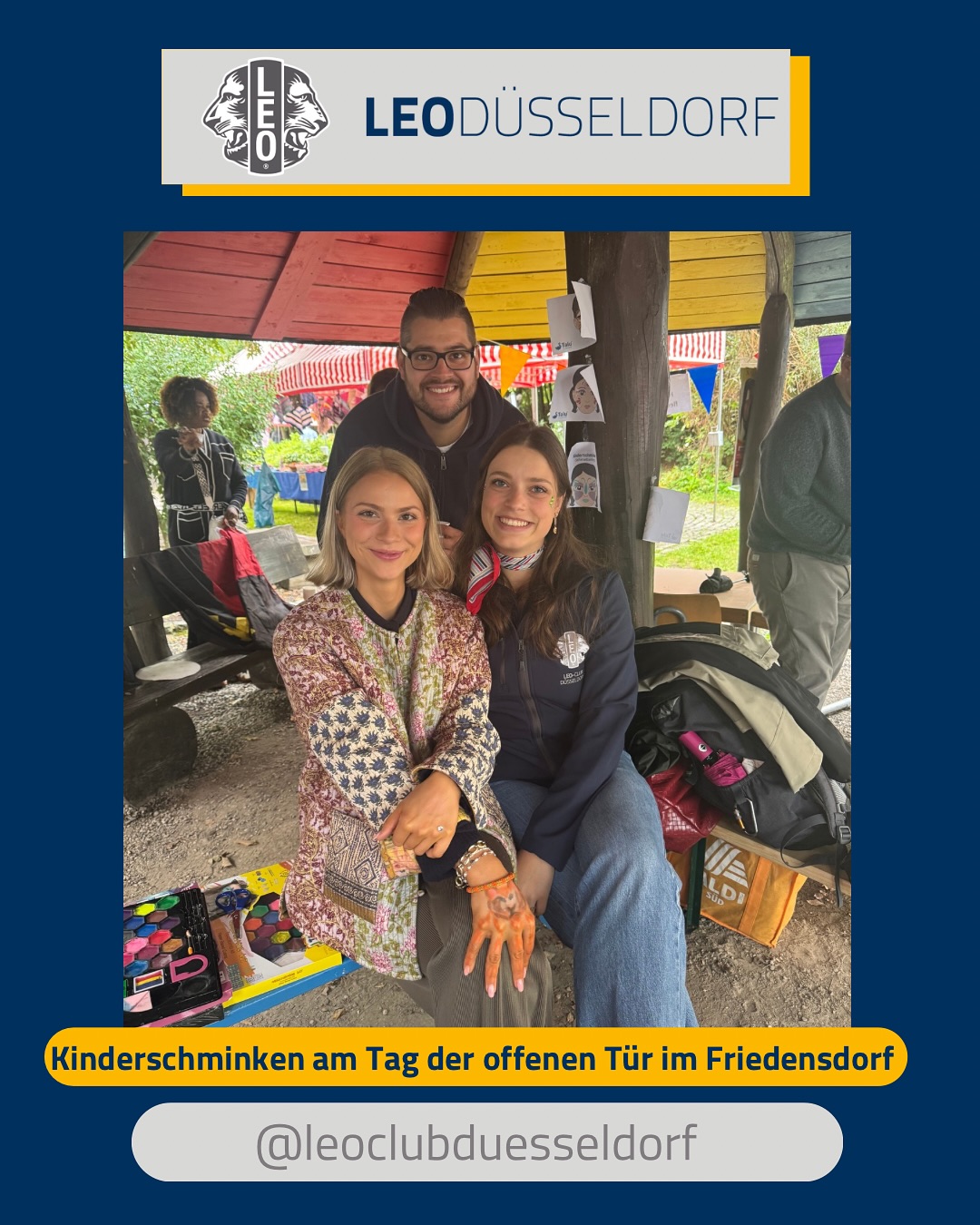 • Kinderschminken am Tag der offenen Tür im Friedensdorf International in Oberhausen •
Im September haben wir einen Samstag im Friedensdorf in Oberhausen verbracht, und zahlreichen Kindern ein Lächeln ins Gesicht gezaubert, indem wir sie geschminkt oder ihnen Glitzertattoos gemacht haben. Entstanden sind viele Tiger, Pandas, Prinzessinnen und Spider-Mans! 🕸️🐼🐯👸
Es war ein sehr schöner Tag und wir freuen uns schon sehr auf nächstes Jahr! 💪
Mehr Infos über das Friedensdorf gibts hier: @friedensdorf.international
#leoclubdüsseldorf #leodeutschland #friedensdorfinternational #oberhausen #kinderschminken #glitzertattoo #activity #freude