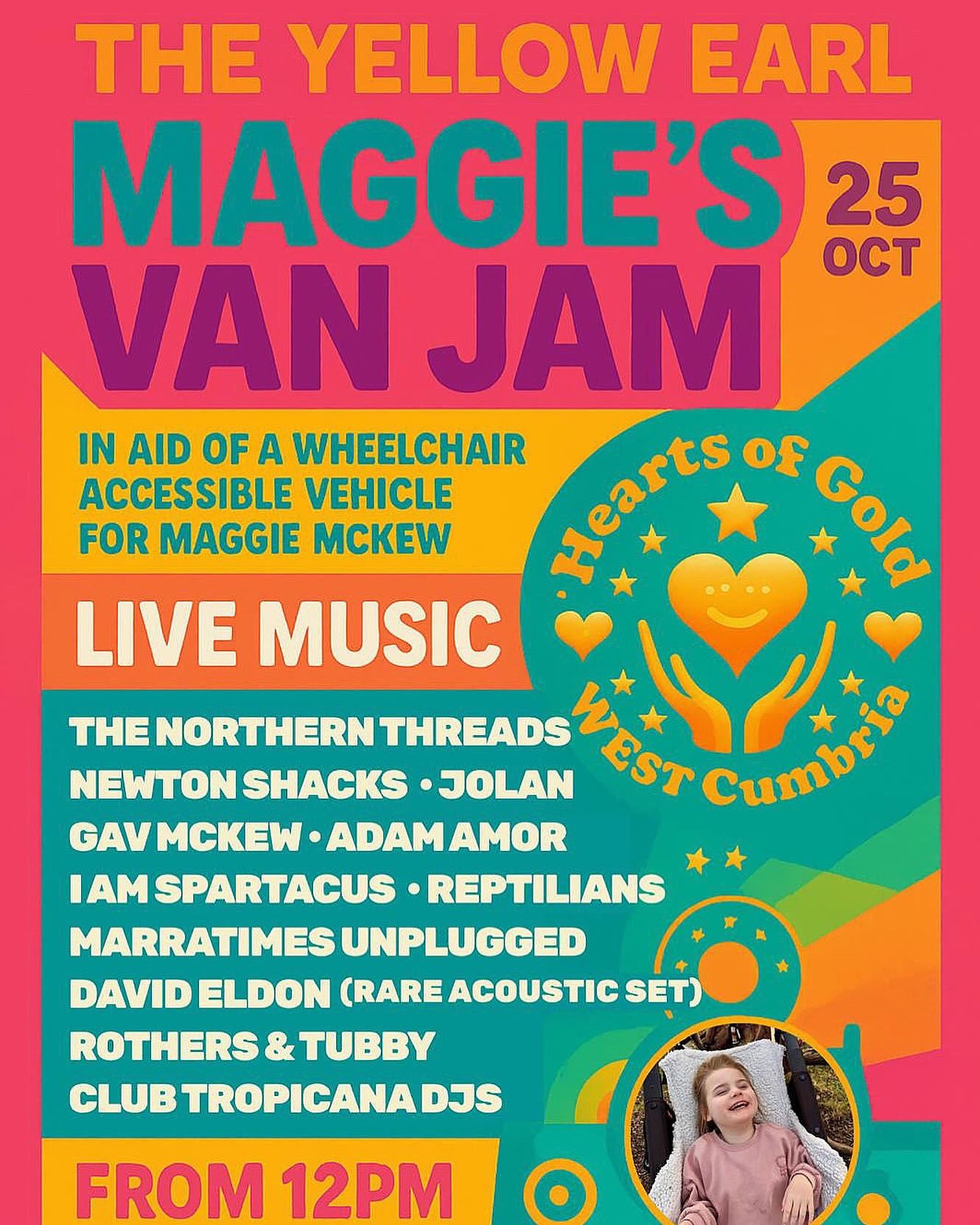 Some info for Maggies Van Jam this Saturday
Firstly thank you all for selling out this event what a grand day it’s going to be
Doors open 12pm
Djs to start
First act on 2pm then right through until the end at midnight a proper full day of live music
There will be no seating in the main arena area to maximise space however there is seating on the first floor and beer garden (weather dependent)
Last Ticket Entry 8pm
We will be serving a small takeaway style food menu 12-8pm inside the pub order at the bar
Please come down and enjoy all the artists who have gave up there time up to help the cause we cannot thank them enough
Official time slot listings will be up inside the pub on the day
Enjoy TYE x