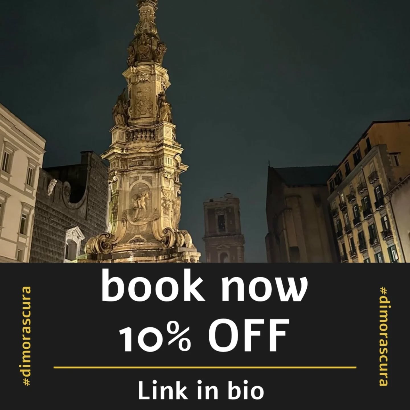 Solo prenotando direttamente dal nostro sito avrai il 10% di sconto sul tuo soggiorno.
Lasciati avvolgere dall’atmosfera unica di Dimora Scura.
👉 Prenota ora e vivi un’esperienza autentica.
Link in bio oppure www.dimorascura.com
_________________________
Book directly through our website and enjoy 10% off your stay throughout November.
Let yourself be embraced by the unique atmosphere of Dimora Scura.
👉 Book now and experience authentic Naples.
www.dimorascura.com
#DimoraScura #BBNapoli #NaplesExperience #NapoliCentroStorico #VisitNaples #NapoliDaVivere #BedAndBreakfast #GuestHouseNapoli #WeekendInNapoli #StayInNaples #TravelItaly #DiscoverNaples #NapoliLovers #NovemberOffer #Sconto10 #scontoviaggi