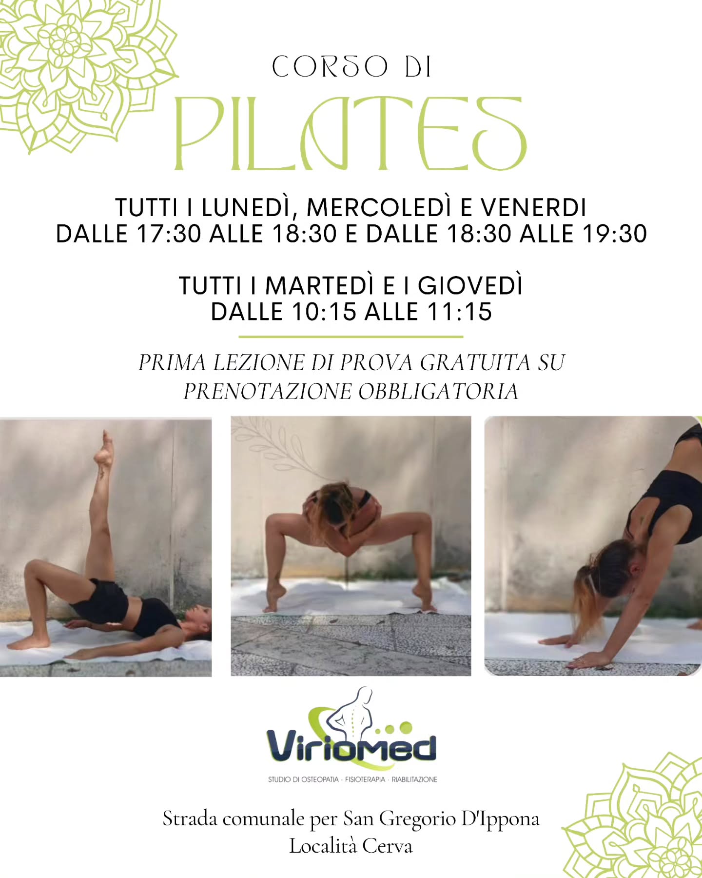 Vuoi migliorare la postura, tonificare il corpo e ritrovare energia?
Il Pilates è la disciplina perfetta per aumentare forza, flessibilità e benessere, unendo movimento e respirazione. 🌿
📍 Dove: Studio Viriomed
💫 Adatto a tutti i livelli
👉 Prenota subito il tuo posto e regalati un’ora solo per te!
📲 Info e iscrizioni: 3206775566
Viriomed
📍 Strada comunale per San Gregorio, Loc. Mannella (VV)
📞 3206775566
📧 viriomed@libero.it
🌐 www.viriomed.it
#pilates #corso #viriomed #fisioterapia #osteopatia #riabilitazione #posturologia #terapia #tecar #fisiotone #powershape #cryotshock #ondadurto #osteopata #ginnasticaposturale #linfodrenaggio #posturale #dimagrimento #dimagrimentolocalocalizzato #rimodellamentocorpo #tonificazione #vibovalentia #calabria #sangregoriodippona #vibomarina