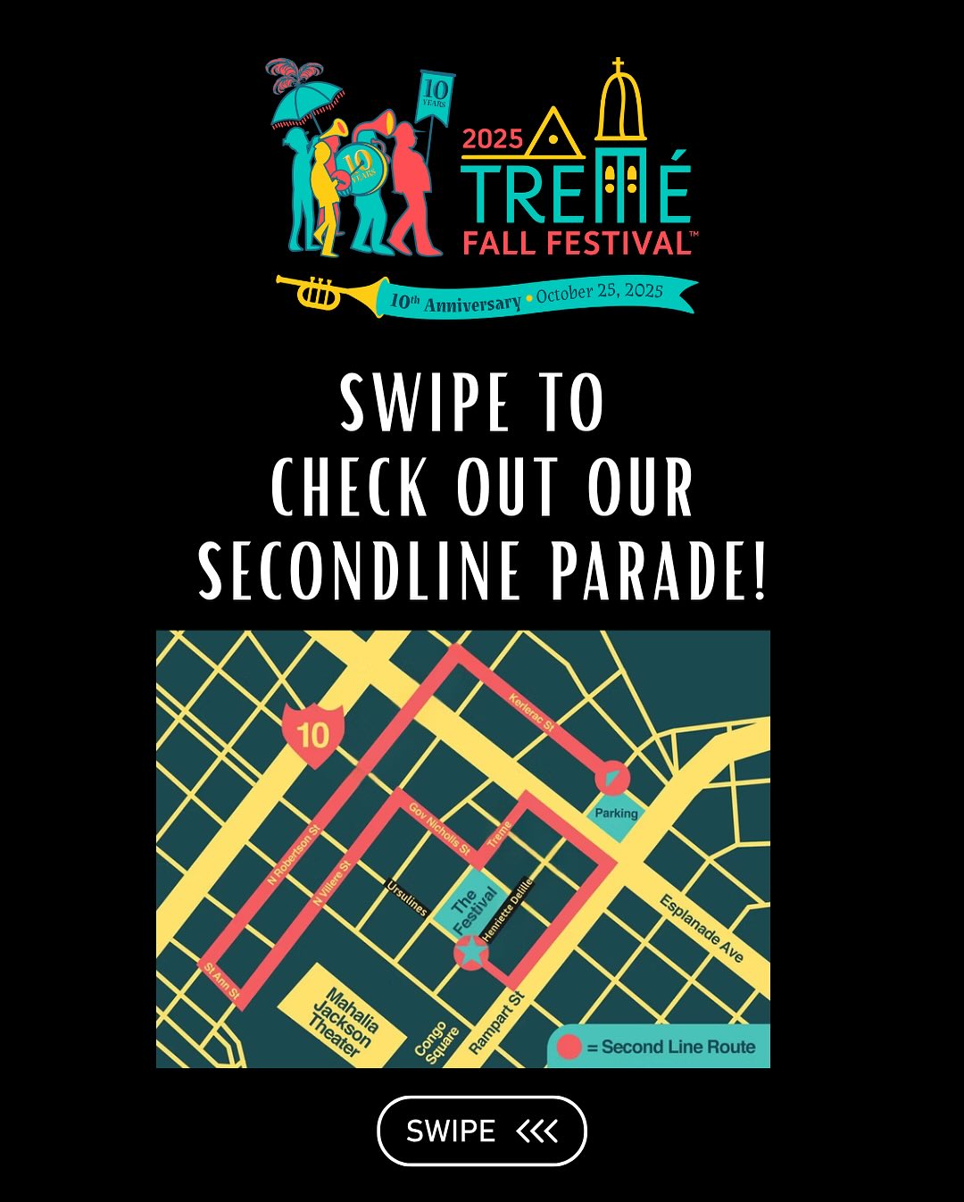 Kick off the Tremé Fall Festival with our traditional Second Line Parade through the historic neighborhood of Tremé. Featuring brass bands, Baby Dolls and our cultural honoree Big Chief Victor Harris, along with more local favorites.
📍 Starts at 11:00 AM at Kerlerec & Henriette Delille.
👉 Swipe to see who’s joining the 2025 Second Line Parade!
#TremeFest #SecondLine #NOLACulture #tremepride