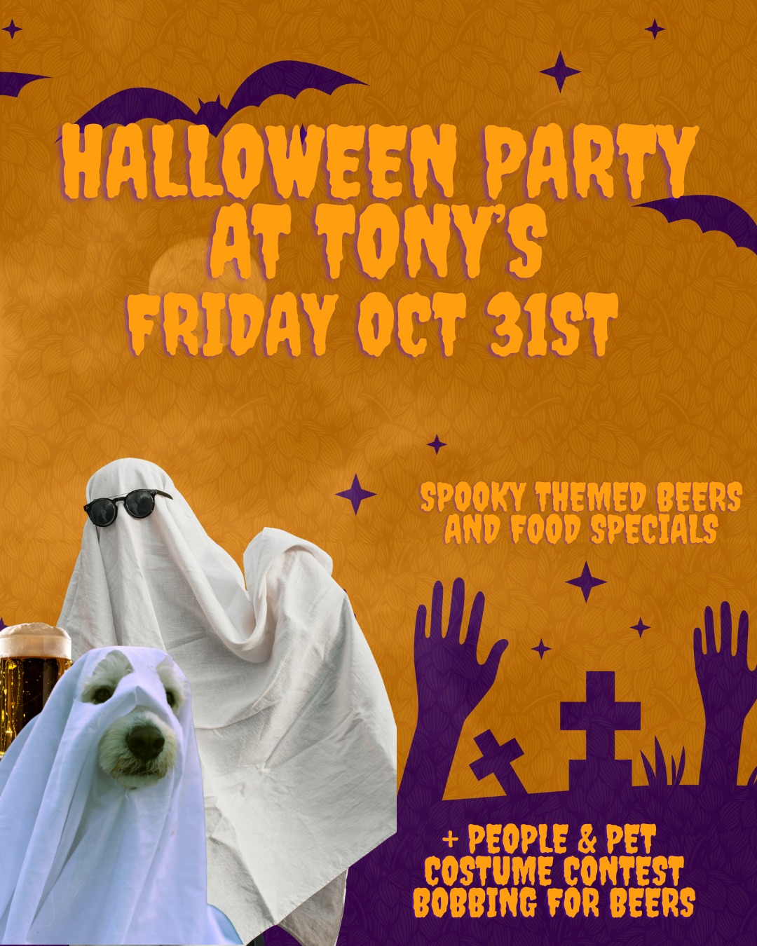 🎃👻 Halloween Party at Tony’s! 👻🎃
Friday, October 31st – All Day & Night!
Get ready for a frightfully fun night at Tony’s Darts Away! We’re bringing the spooky vibes with:
🕸️ Spooky-themed beers & food specials
🐾 People & Pet Costume Contest
🍺 Bobbing for Beers
Whether you’re dressed to scare or just here for the beer, it’s gonna be one monster of a good time. 💀🍻
📍 Tony’s Darts Away | 1710 W Magnolia Blvd
🕔 Friday, Oct 31st | All day, all night
#TonysDartsAway #HalloweenAtTonys #SpookySeason #BurbankEats #CraftBeer #HalloweenParty #PetCostumeContest