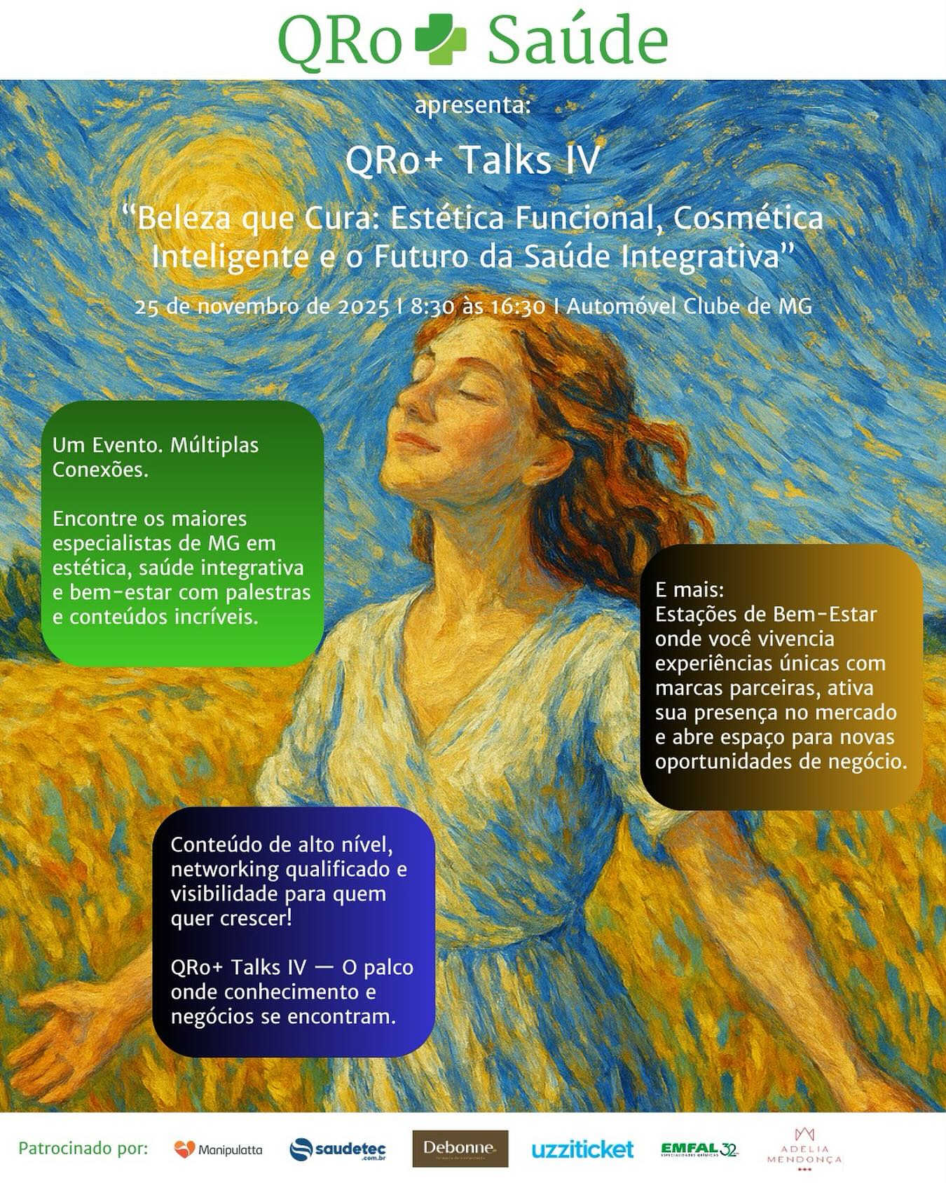 🌿✨ QRo+ Talks IV – Beleza que cura ✨🌿
Estética funcional, cosmética inteligente e o futuro da saúde integrativa
🗓️ Dia 25 de novembro acontece mais uma edição do nosso evento mais esperado — o QRo+ Talks IV, que chega com um tema atual, inovador e transformador: como a estética pode ser aliada da saúde, da prevenção e da tecnologia no cuidado com o corpo e a mente.
O que você vai encontrar:
💡 Conversas com especialistas sobre estética funcional e saúde integrativa
🧴 Tendências em cosmética inteligente e seus impactos reais no bem-estar
🌐 Como tecnologias de saúde digital impulsionam resultados estéticos e terapêuticos
🤝 Networking estratégico entre profissionais, empresas e inovadores do setor
Se você atua com estética, saúde, nutrição, psicologia, dermatologia, bem-estar ou inovação, esse encontro é pra você.
Beleza que acolhe, cuida e transforma.
A gente te espera no QRo+ Talks IV. 🌱
#QRoTalksIV #BelezaQueCura #SaúdeIntegrativa #EstéticaFuncional #CosméticaInteligente #QRoMaisSaúde #EventoDeSaúde #SaúdePreventiva #BemEstar #TecnologiaEmSaúde #SaúdeComPropósito