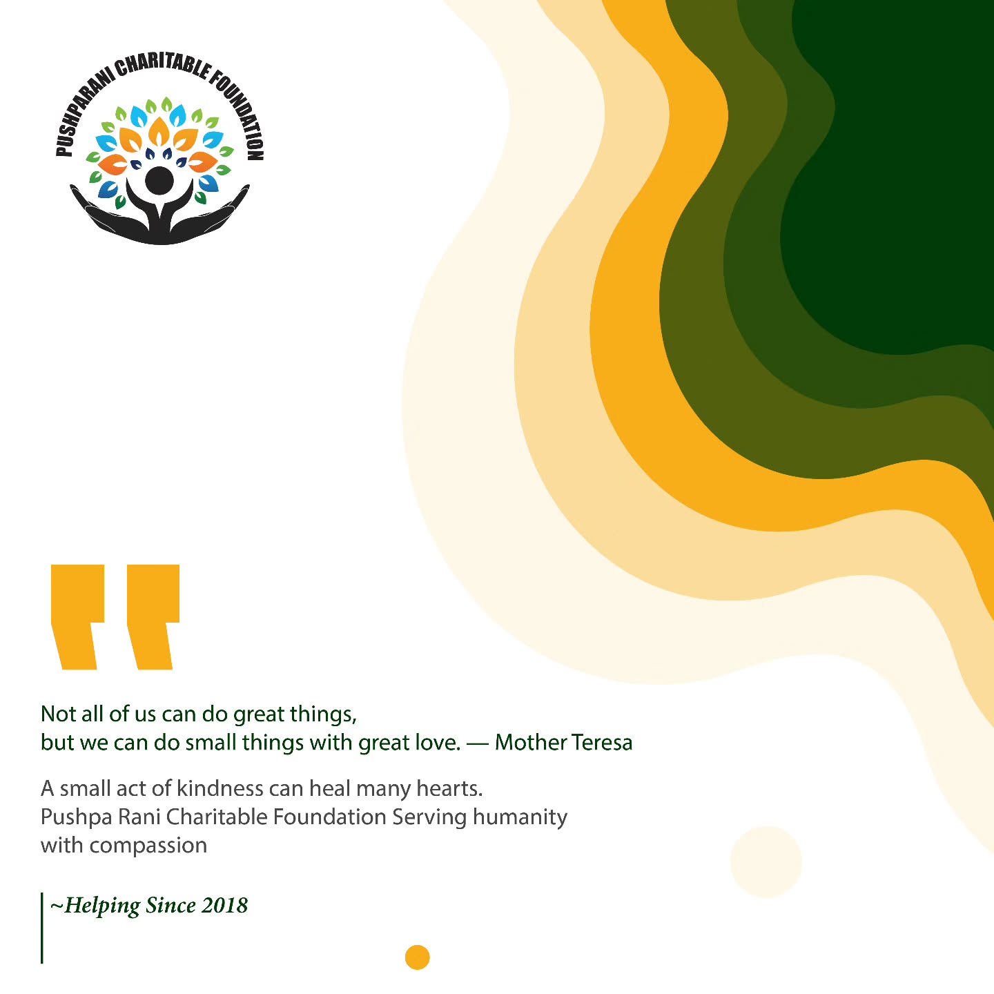 At Pushpa Rani Charitable Foundation, we believe true happiness lies in serving others.
Every helping hand, every smile we create, brings us one step closer to a healthier, kinder society.
Let's keep spreading compassion - one act of service at a time.
#PushpaRaniFoundation #Inspiration #ServingHumanity #KindnessMatters
#BeTheChange #SocialWelfare
#CharityWork #CommunityService
#HealthcareForAll #HelpingHands
#NonProfitIndia