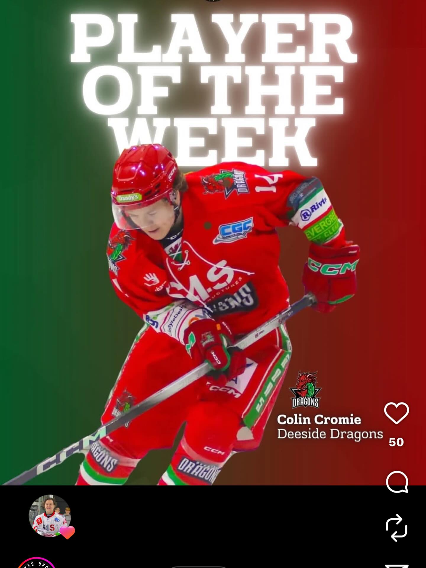 Our guy! @colin_cromie of the @dragonsihc player of the week!!!!!