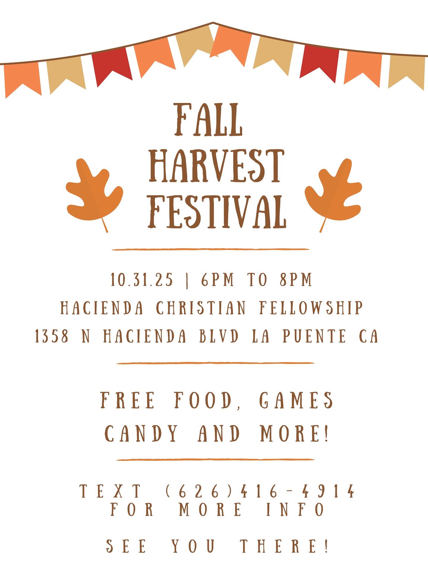 We are so excited to be a week away from our harvest festival filled with free fun, food and candy! Don’t miss out on our cake walk, jumpers and games! Don’t forget to invite your family and friends!