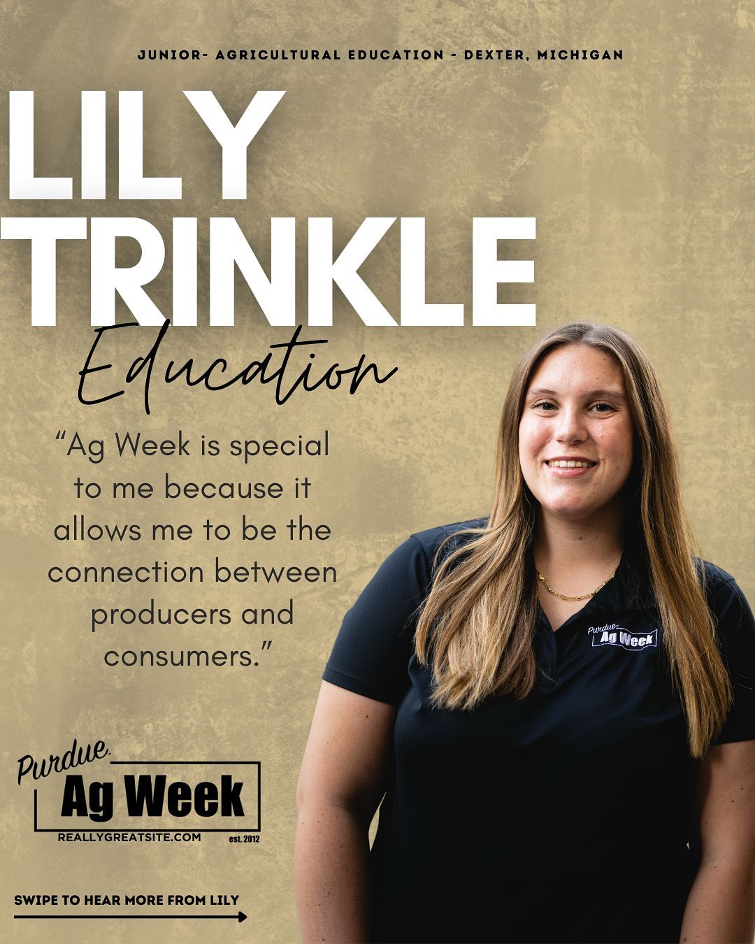 She’s the brains behind our education initiatives and the life of every meeting. As education chair, Lily is helping drive the first part of our mission to Educate, Engage, and Inspire!
-
#purdueagweek