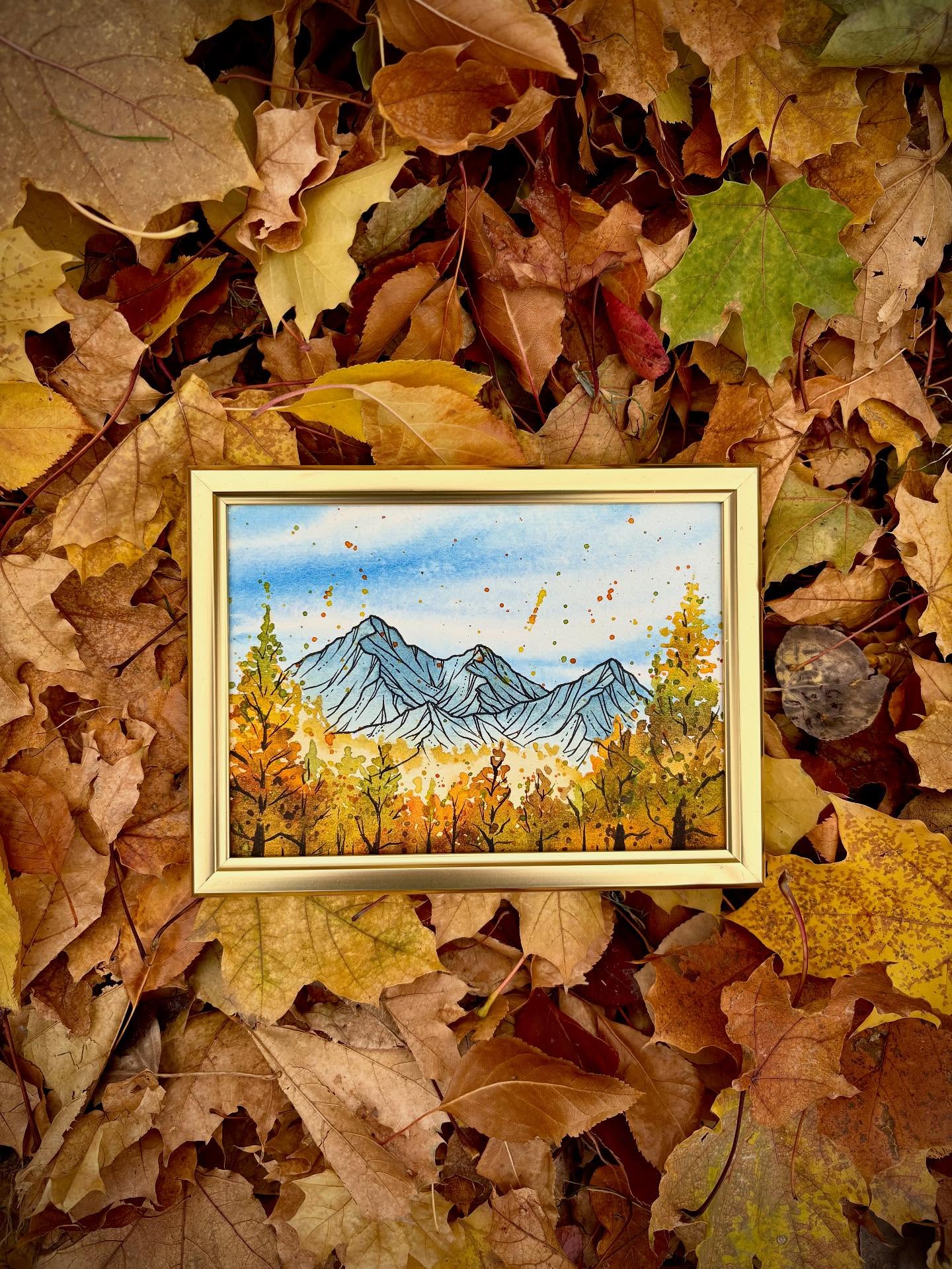 Cleaning up the yard yesterday inspired me to make an original piece with fall colors before the anticipated snow today. It was fun to experiment with a new technique to speckle it. I’m calling it Autumn Confetti and it’s available(with the frame) on my website now.
#mountainart #framedartwork #idahoartist #madeinidaho #autumnart