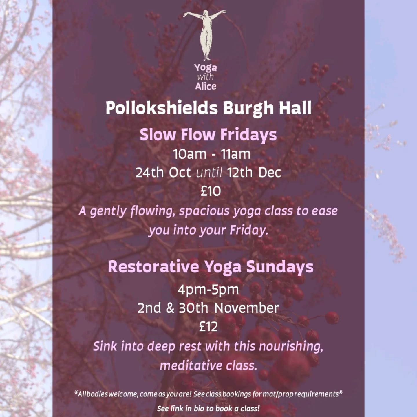 *New yoga class alert*
Friday 24th October - Friday 12th December 1000-1200
Sunday 2nd and 30th November 1600-1700
.
@rebel_clef_music.and.movement
.
https://bookwhen.com/yogawithalicee
.
#yoga #yogaglasgowsouthside #yogaglasgow