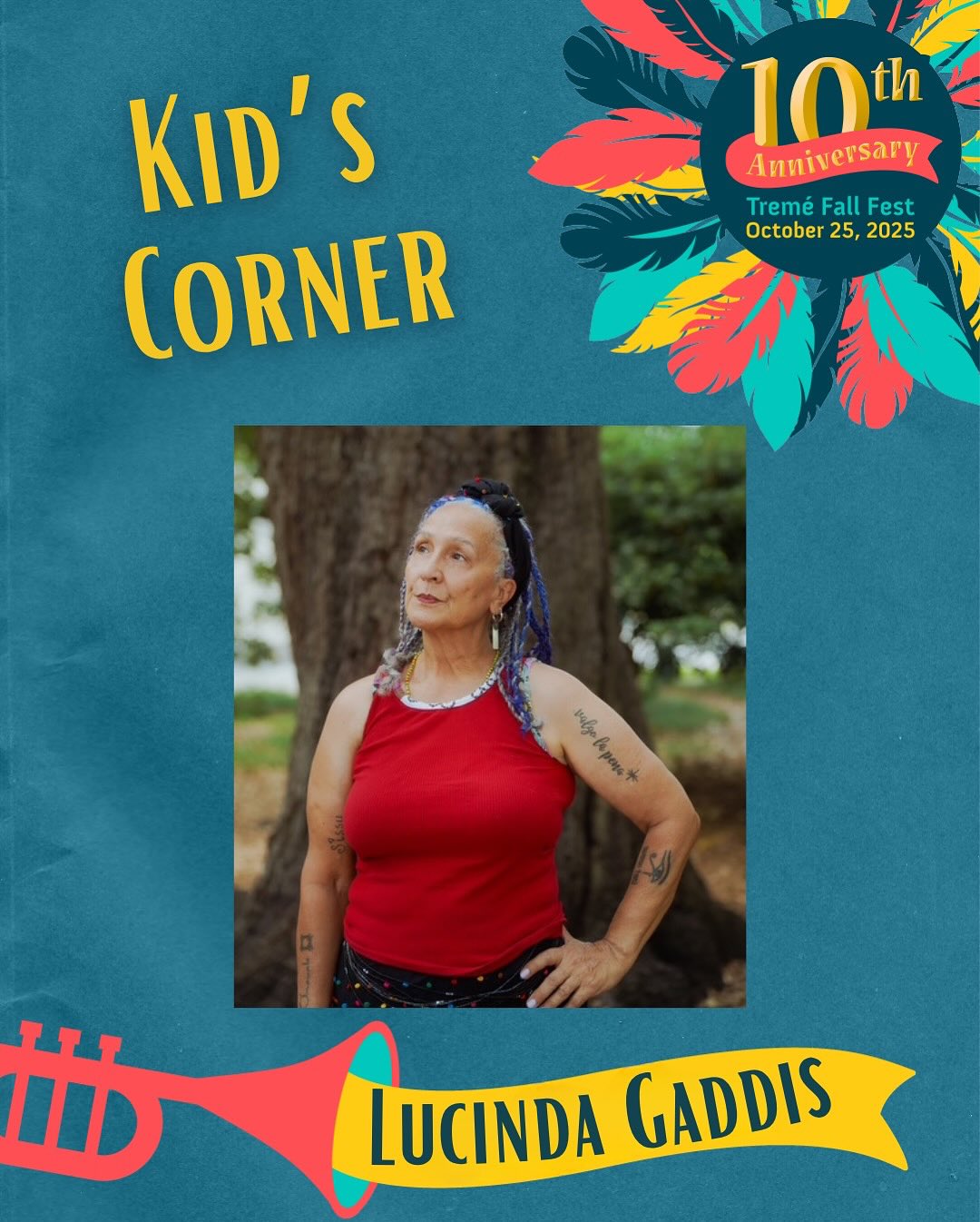 Meet Lucinda Gaddis — a New Orleans native, self-taught dye artisan, and lifelong educator who has worked exclusively with indigo for the past 11 years. Drawing inspiration from Yoruba adire and Japanese shibori, Lucinda transforms textiles into art that honors cultural heritage, sustainability, and creativity.
This year at the Tremé Fall Festival, kids can experience the magic of indigo too — learning its rich history and creating their own indigo-dyed bandanna to take home!
