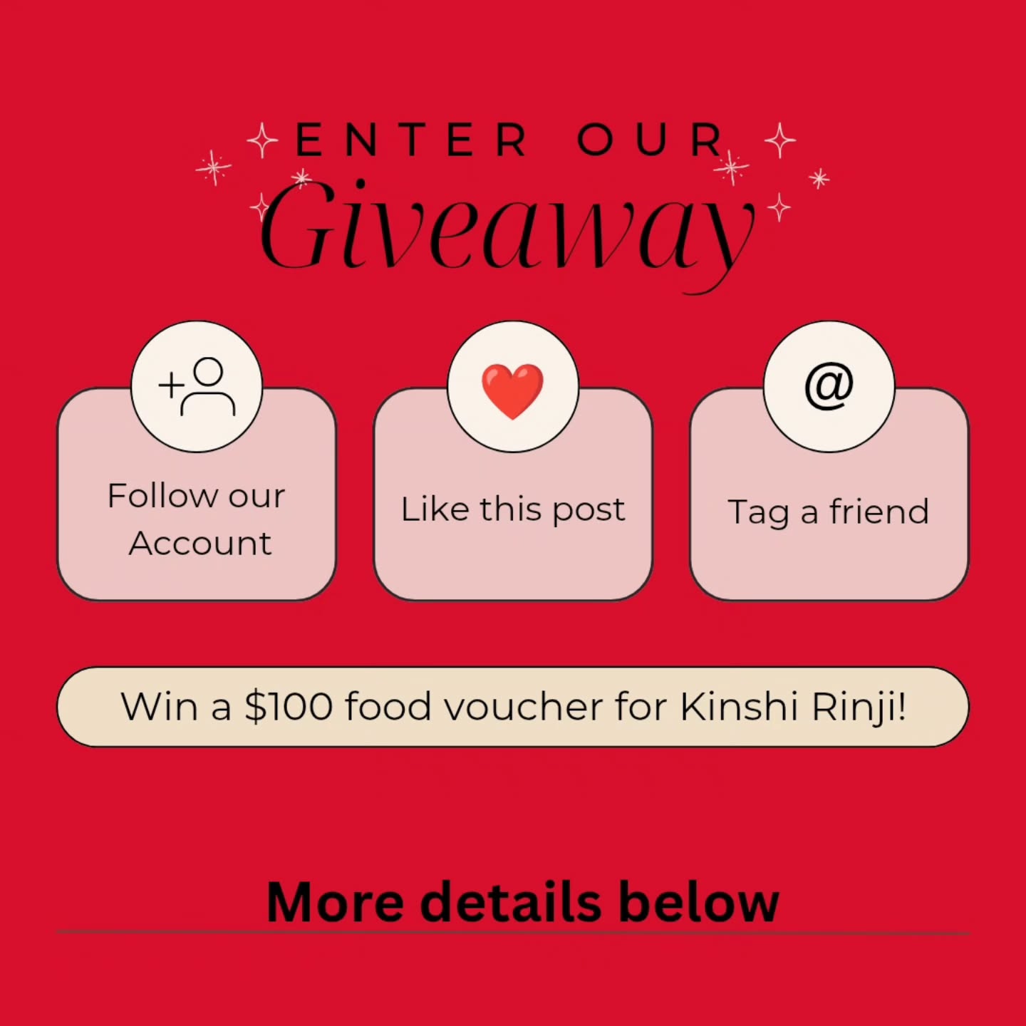 UPDATE: We have a winner! We will send you a DM with details for how to claim your prize! This contest is now closed. Stay tuned for future events by following us on Instagram and Facebook!
🎉 GIVEAWAY TIME 🎉
Craving something delicious? We've got you covered! 🍣🍜
We're giving away a $100 food voucher to spend at Kinshi Rinji — and entering the draw is super easy!
HOW TO ENTER:
1️⃣ Follow @kinshirinji
2️⃣ Like this post ❤️
3️⃣ Tag a friend in the comments 👯♀️
📣 Each tag = 1 entry — so tag as many friends as you like to boost your chances!
📅 Winner drawn November 4. Don't miss your shot at a $100 feast!
#KinshiRinji #giveaway #foodiegiveaway #edmontoneats #yegeats