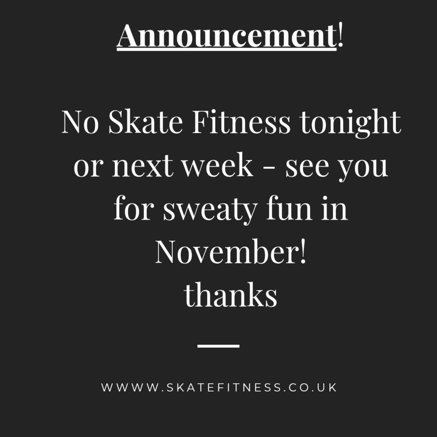 See you in 2 weeks!
Www.skatefitness.co.uk to book your slot #skatefitness