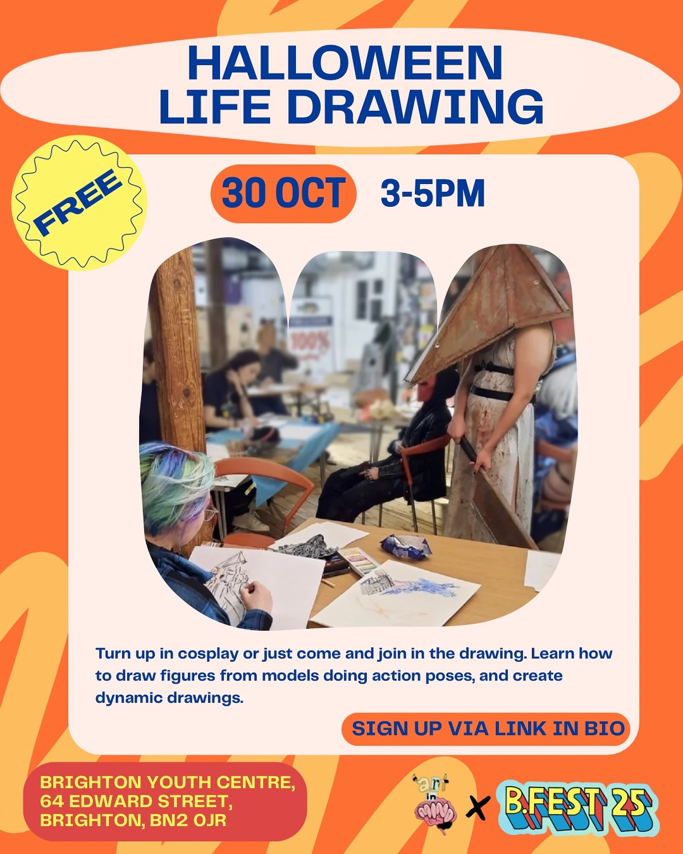 Get spooooky with us 🎃
Join us this THURSDAY for a Halloween-themed creative life drawing ✍️
We’ll be sketching models dressed in fun Halloween costumes - think character, colour + shapes! It will be a relaxed space to experiment, connect and get into the spooky mood🎃
🎟️ FREE sign up with link in bio
📆 Thursday 30th Oct
📍Brighton Youth Centre, 64 Edward St