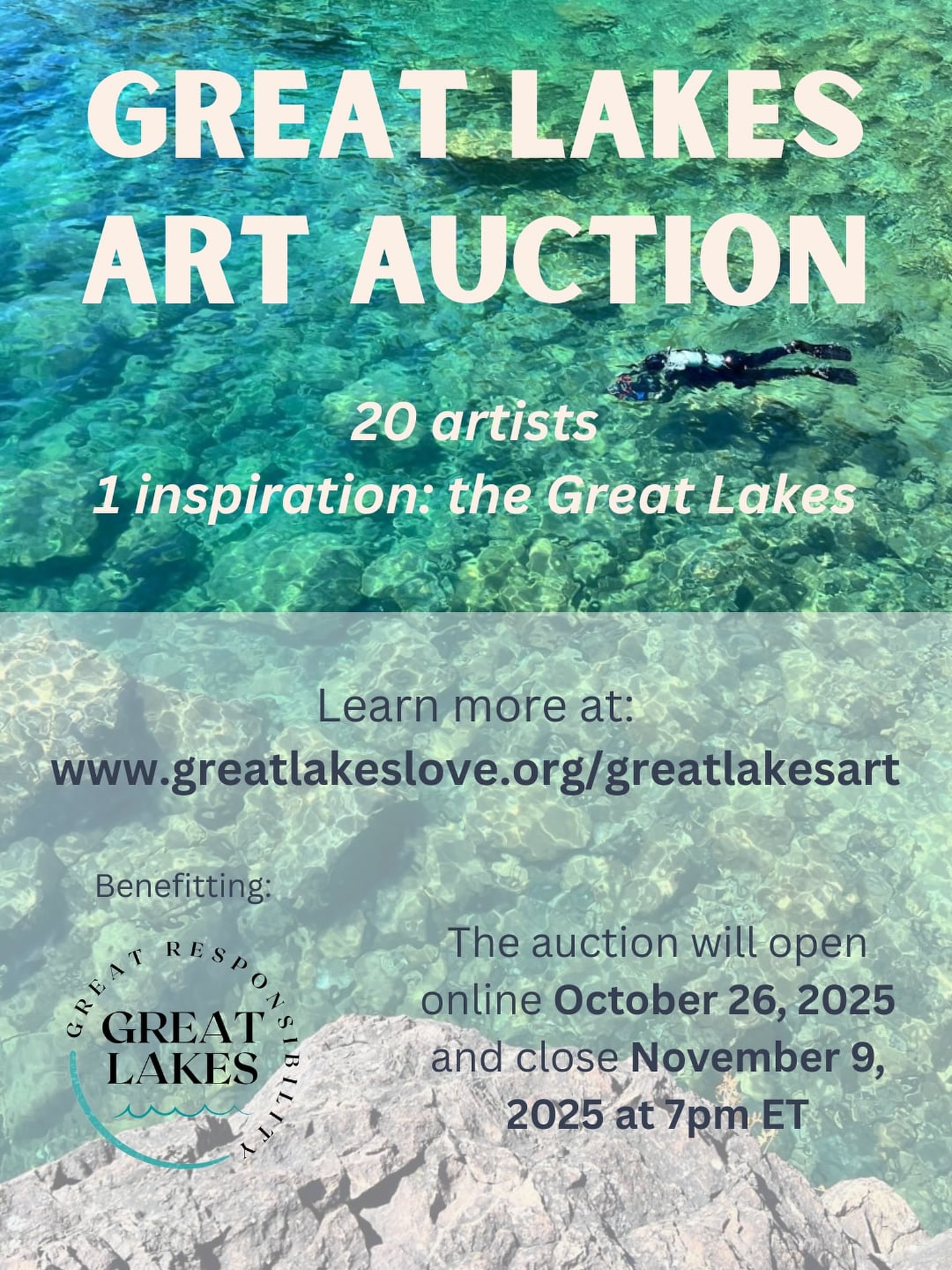 Opening tomorrow: the Great Lakes Art Auction featuring 20 generous artists that have donated their work to further our marine debris prevention mission. We are looking forward to featuring them individually over the next couple of weeks — go check out their work and profiles now:
@adelewebster_art
@alexanderencaustics
@bettinamadini
@b.stu_art
@danielzartiste
@glitterandsnark
@helenhiertaceramics
@hollymeyersart
@jefflindsay.ca
@littlegarlic_studio
@mackenziepagephotography
@newmoonoracleart
@oconnor.designs
@0ndrea
@pink_tulip_quilting
@runawaypress
@secondshore
@stuartloughridge
@studiocire
@walda580
If you’ve read this far, you could *technically* place your bid right now as the auction page is LIVE on our website: www.greatlakeslove.org/greatlakesart (link in bio) Bid early, bid often! 🌏🧤🪣
